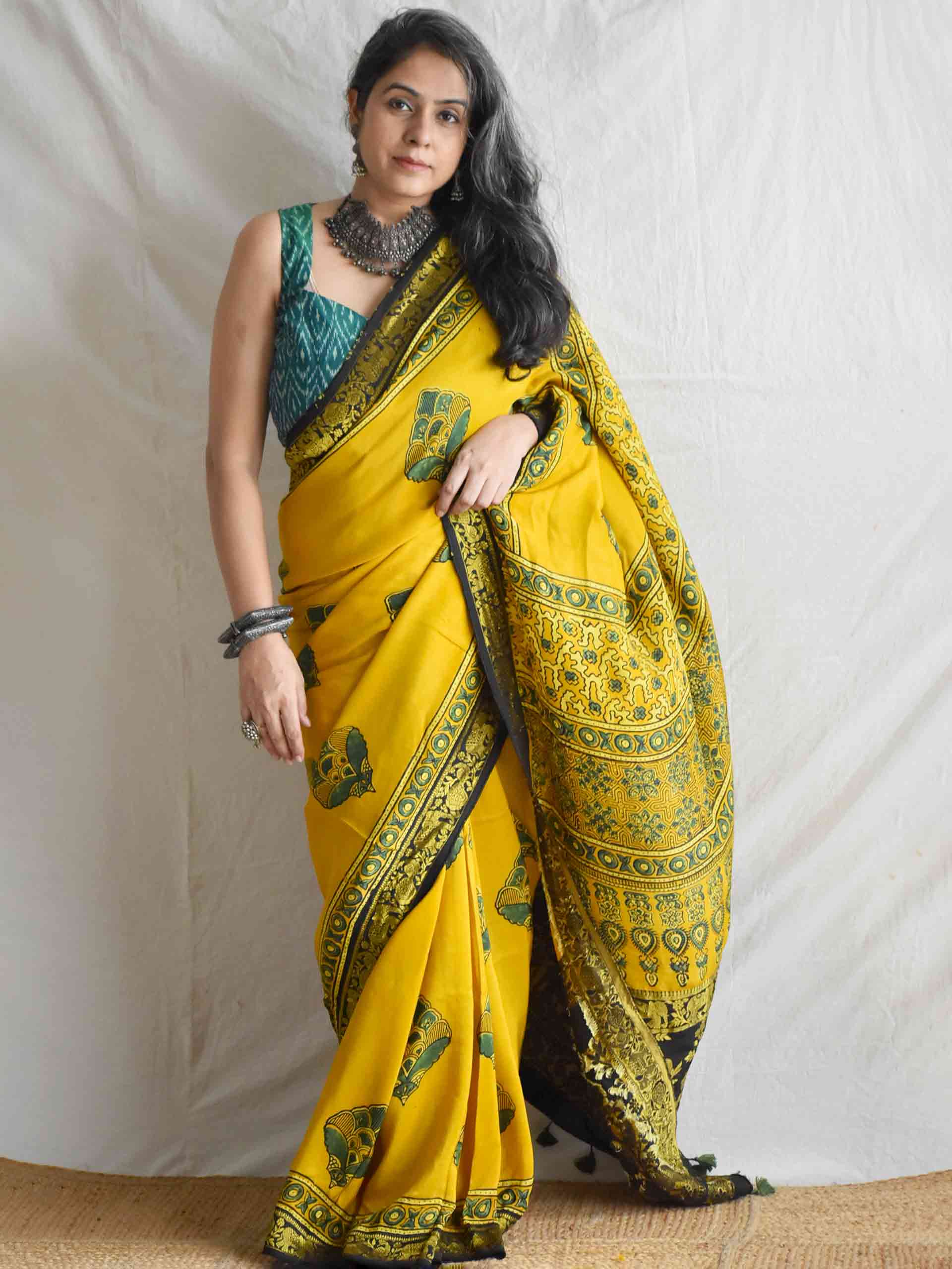 Mitthi - Ajrakh  Dola silk zari pallu saree