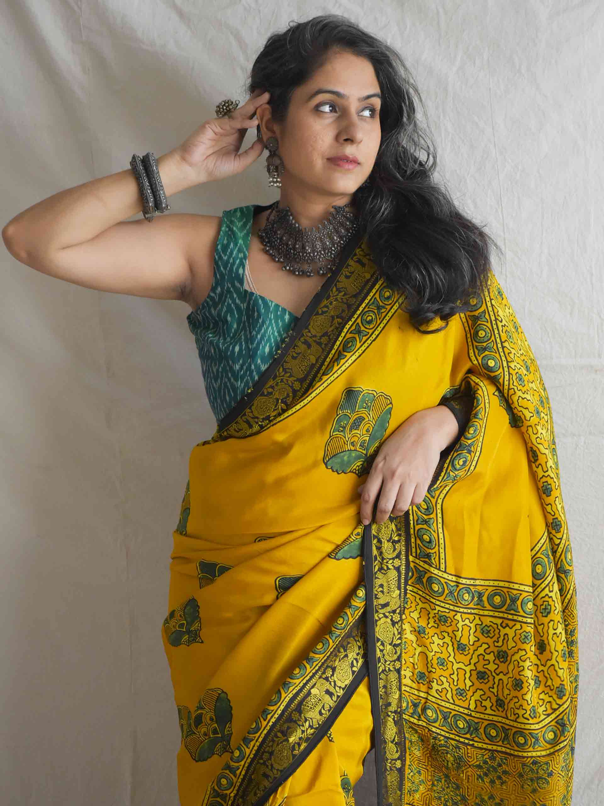 Mitthi - Ajrakh  Dola silk zari pallu saree