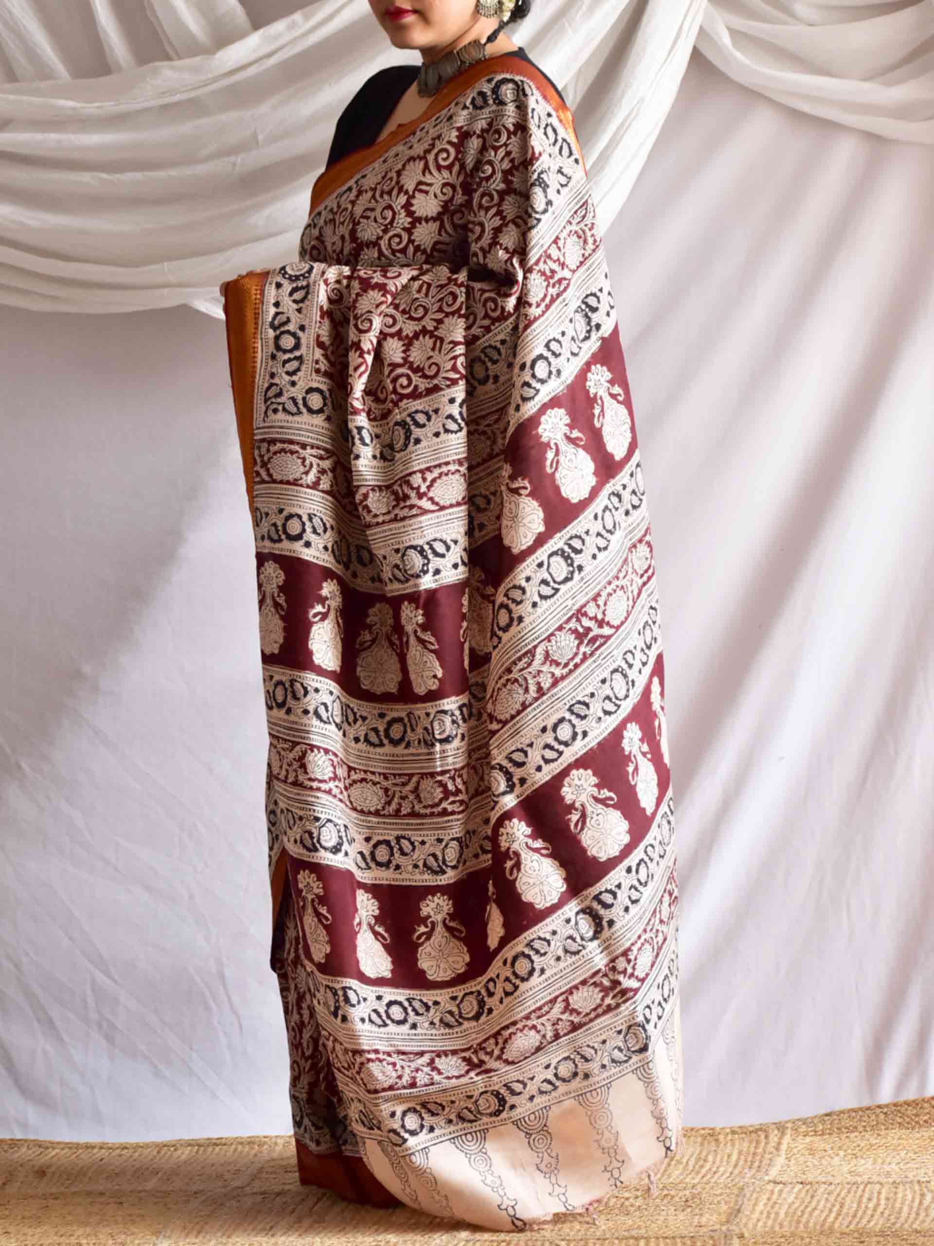 Khathai - kalamkari printed Bangalore Silk nizam border saree
