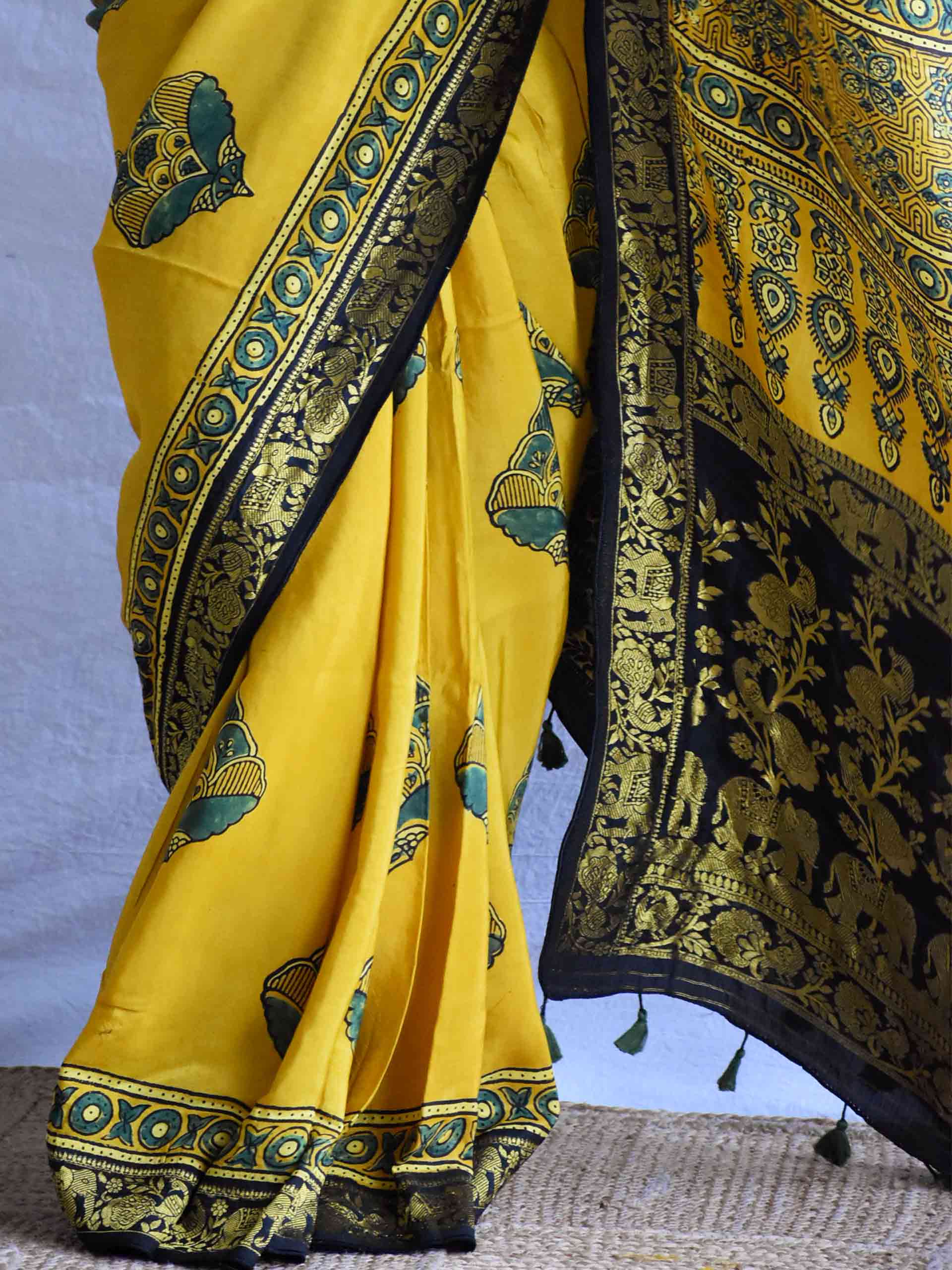 Mitthi - Ajrakh  Dola silk zari pallu saree