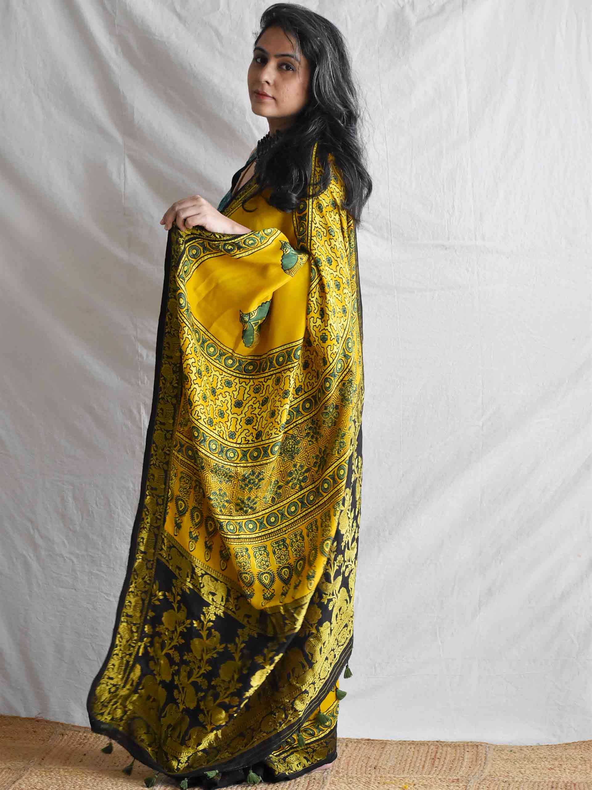 Mitthi - Ajrakh  Dola silk zari pallu saree