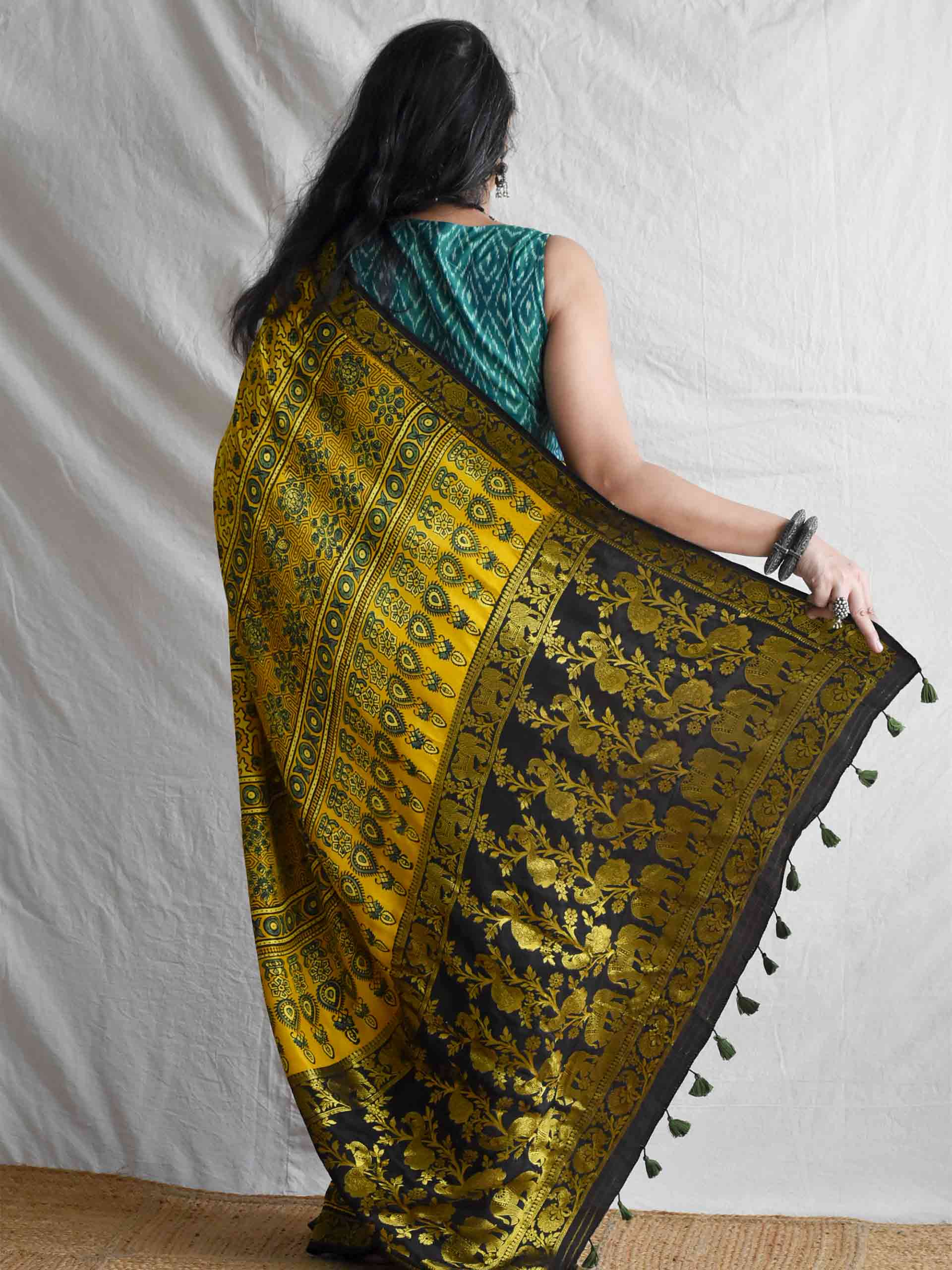 Mitthi - Ajrakh  Dola silk zari pallu saree