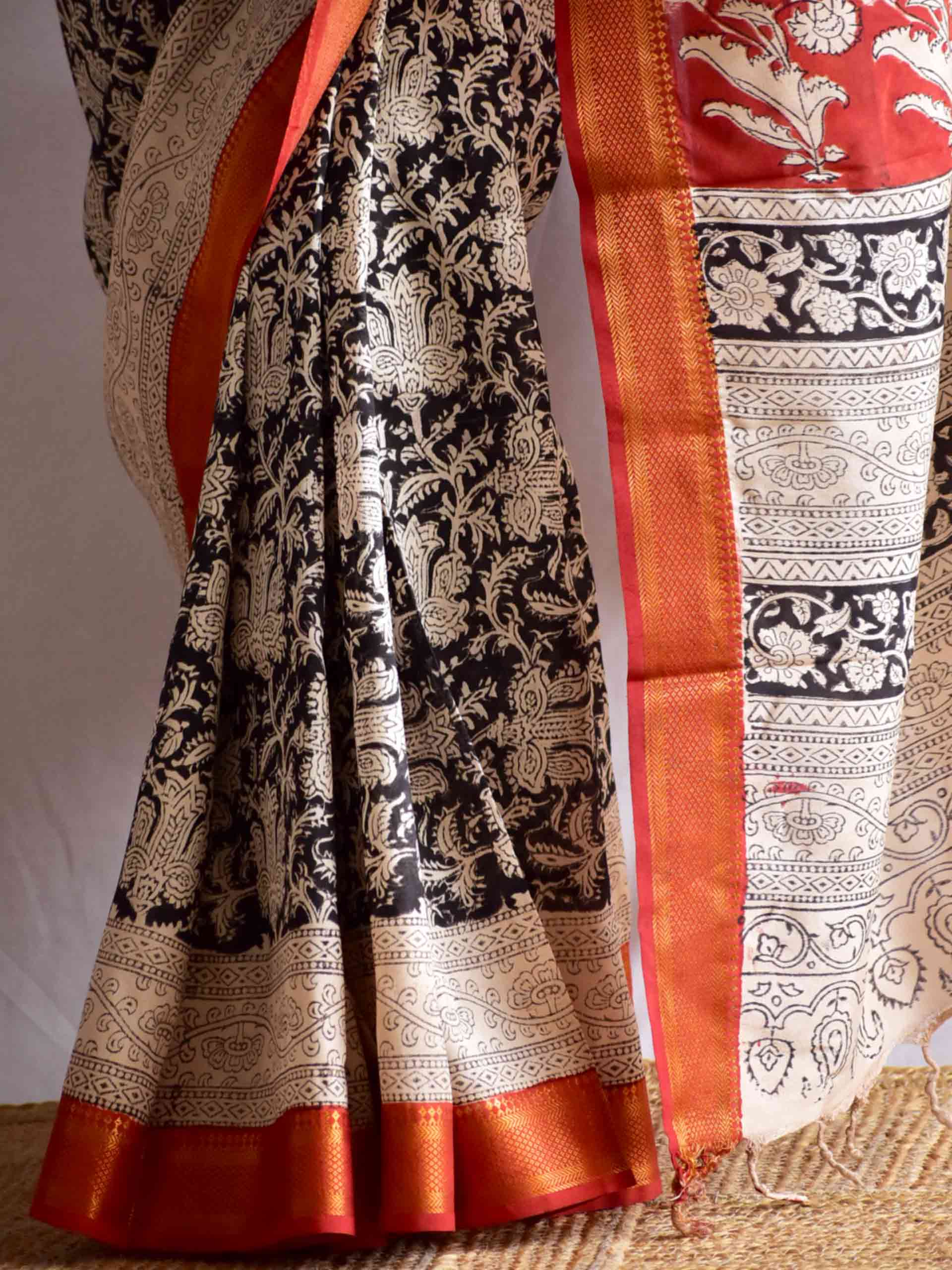 Raat rani - kalamkari printed Bangalore Silk nizam border saree