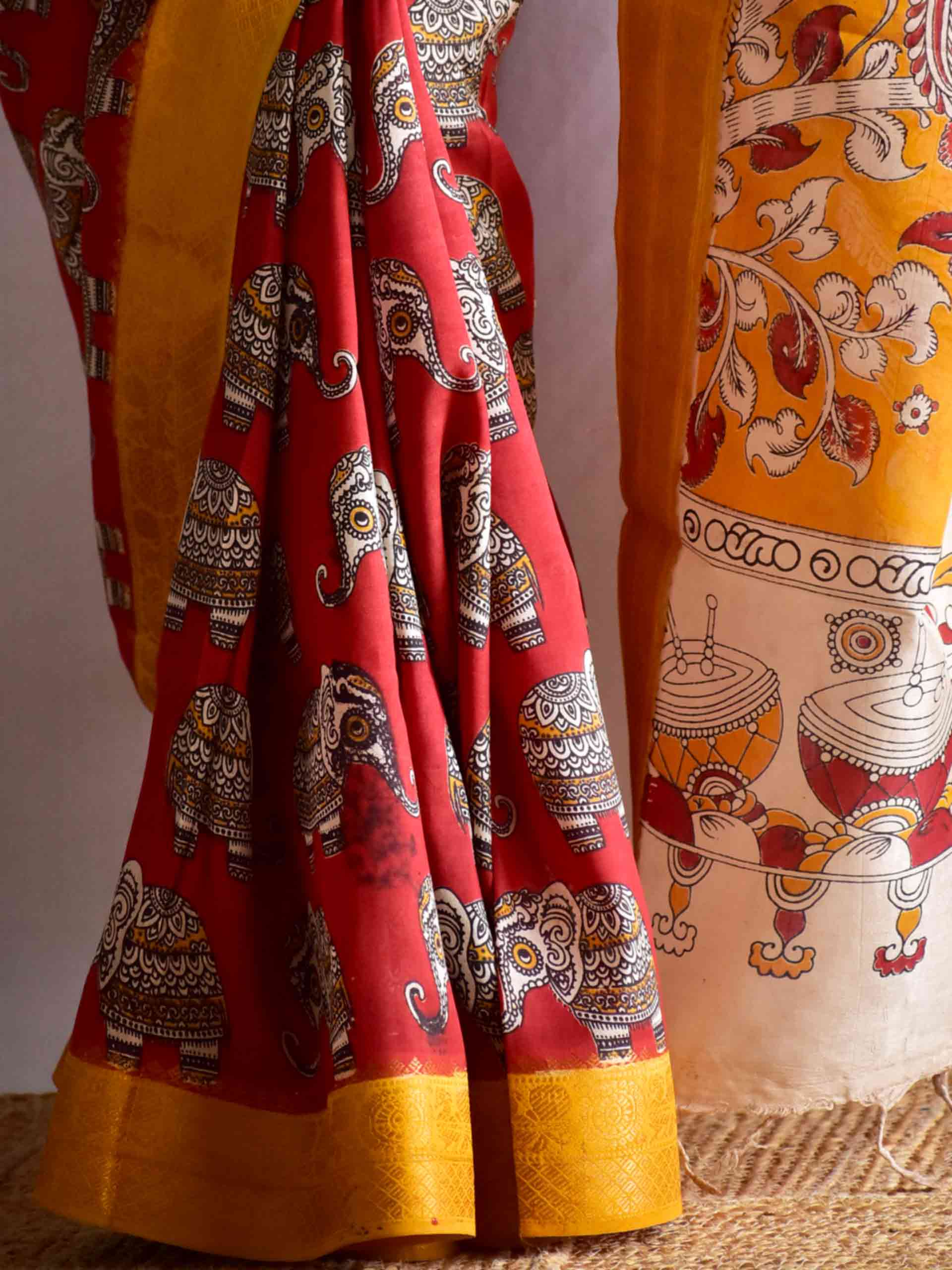 Gajgaamini - kalamkari printed Bangalore Silk nizam border saree