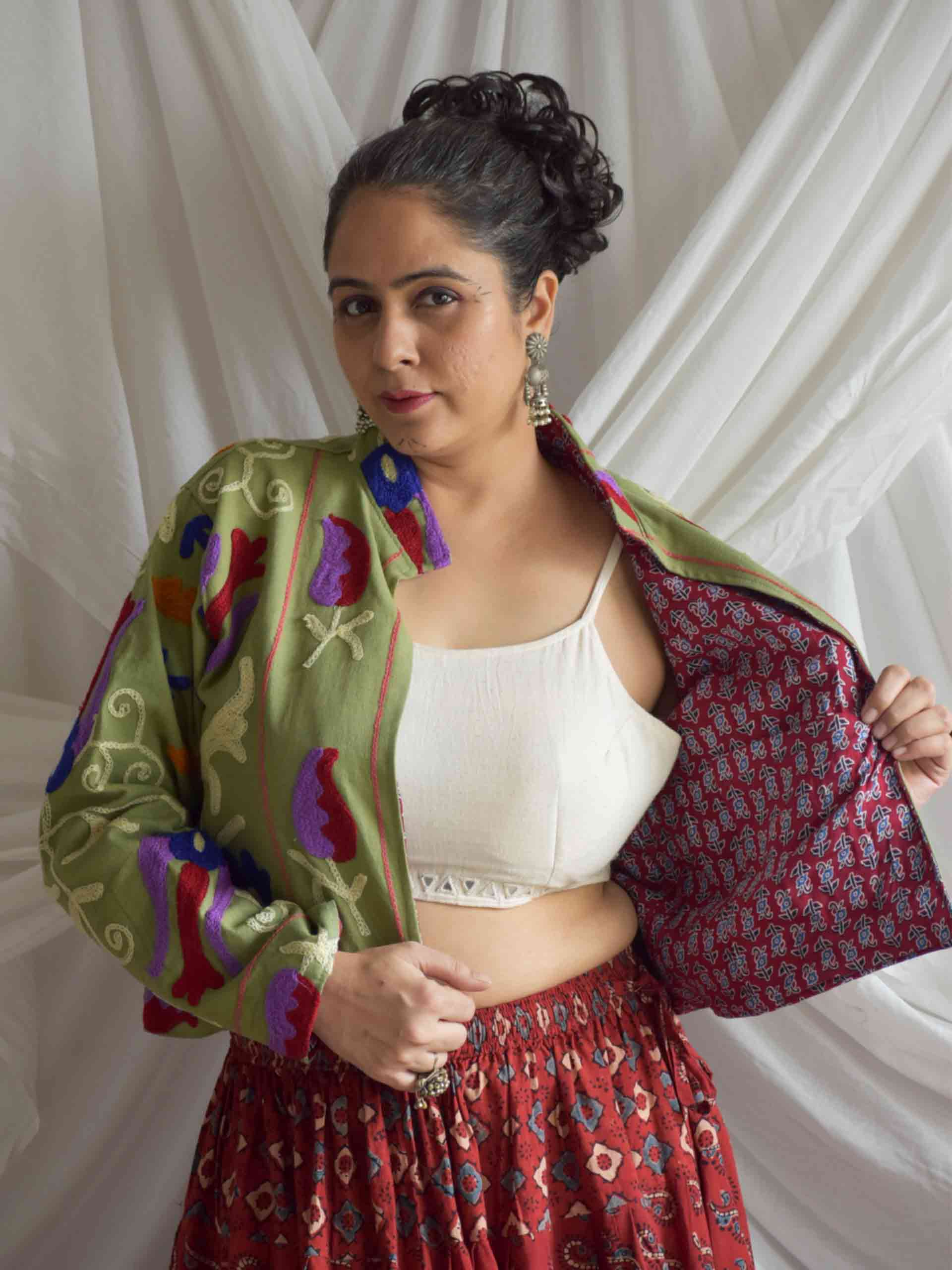 Nakhrili  - hand embroidered patchwork Reversible jacket