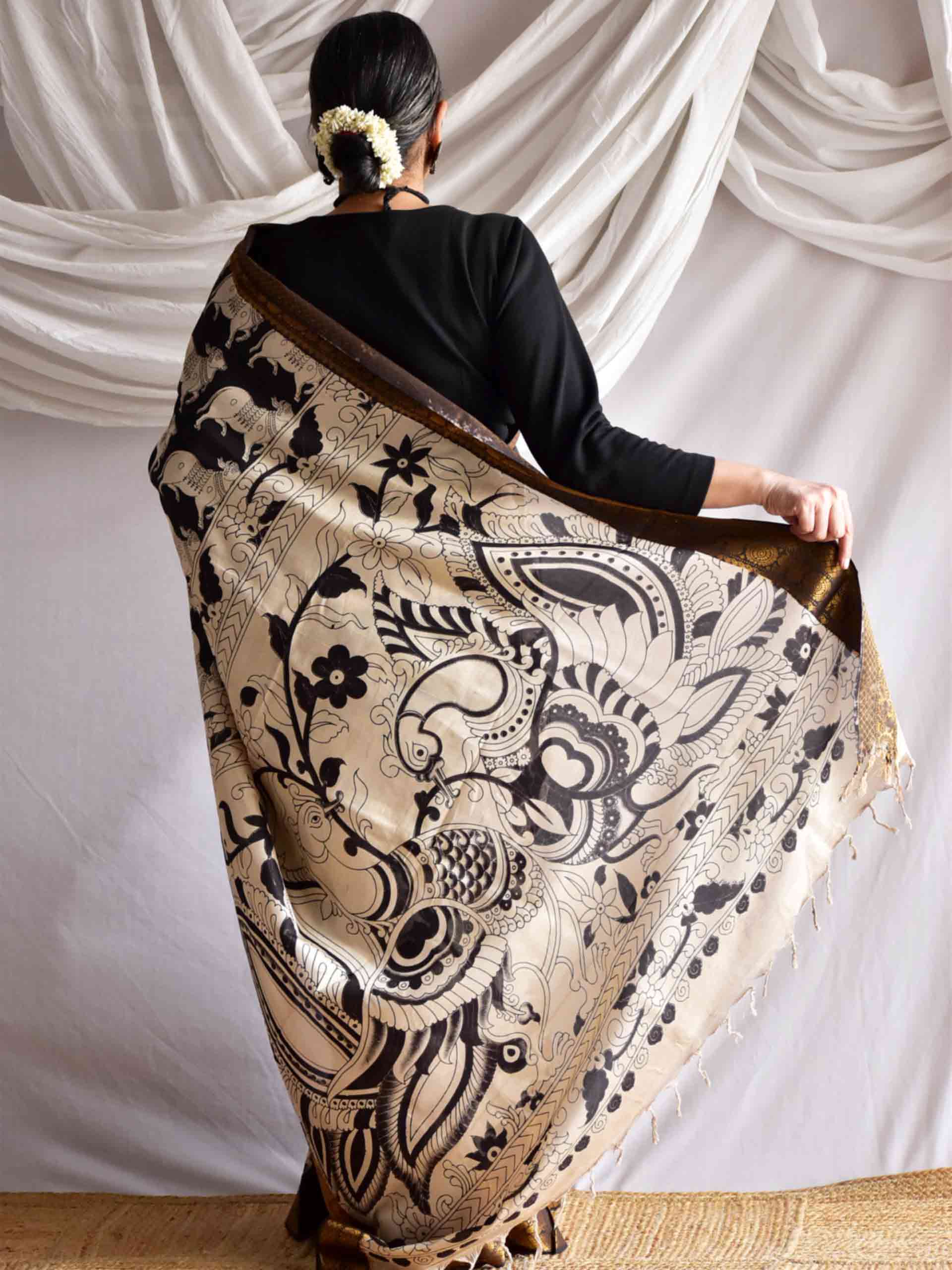Kaal - kalamkari printed Bangalore Silk nizam border saree