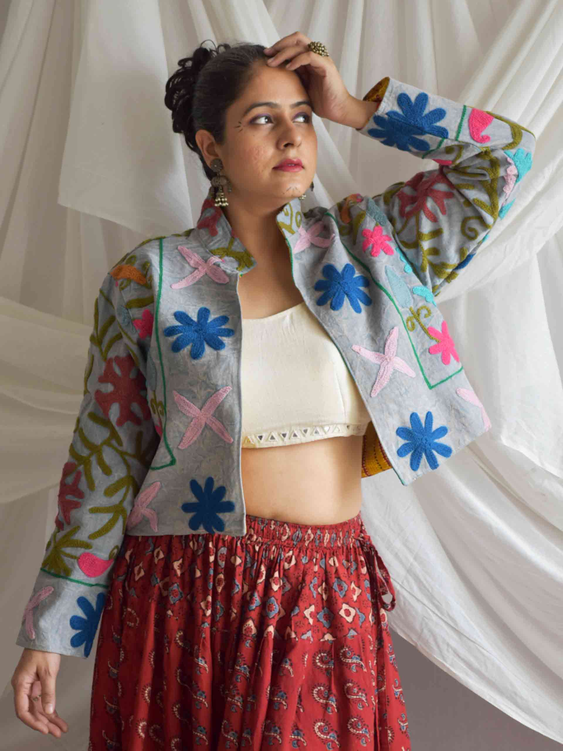 Teekhi mirch - hand embroidered patchwork Reversible jacket