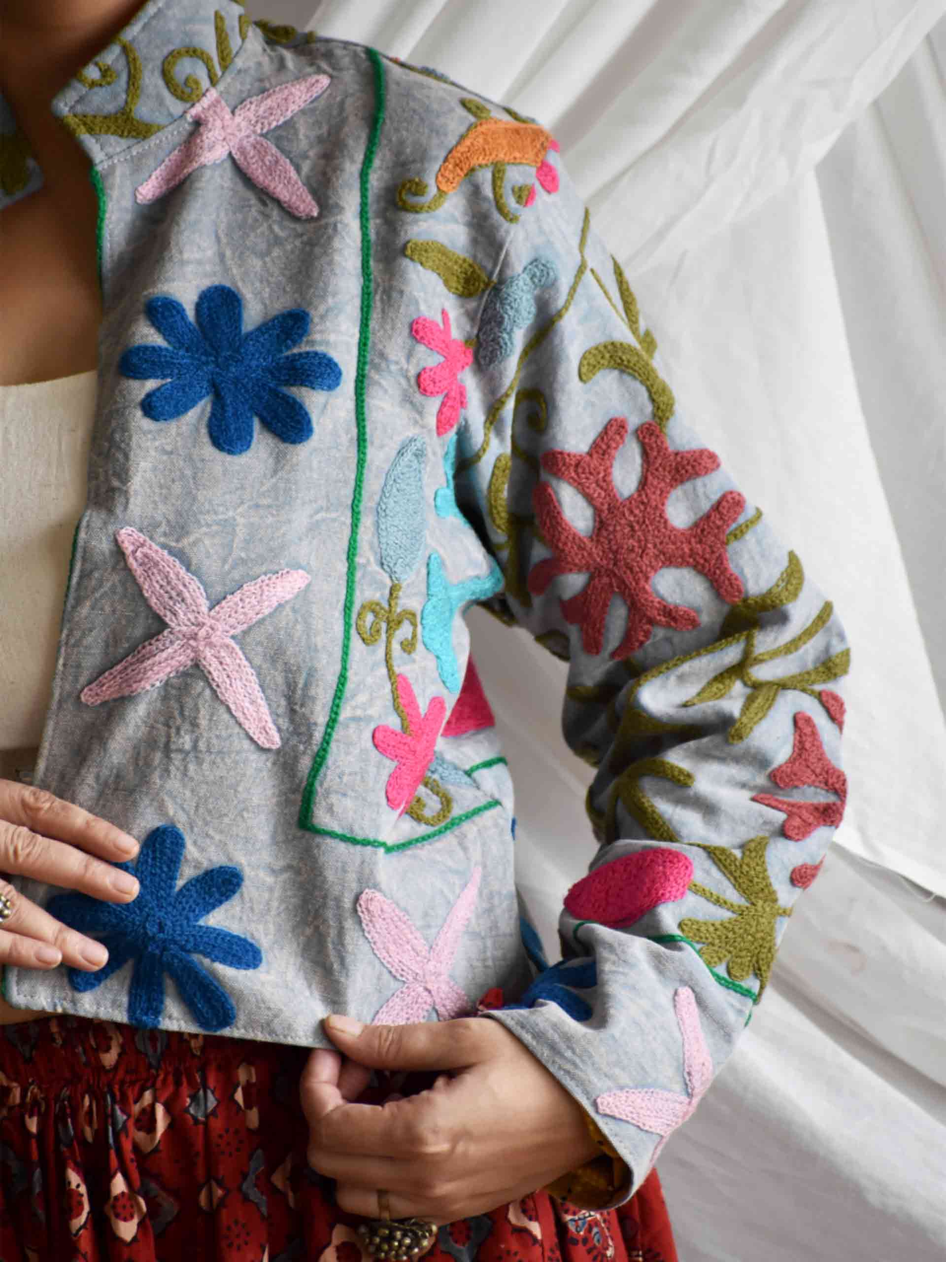 Teekhi mirch - hand embroidered patchwork Reversible jacket