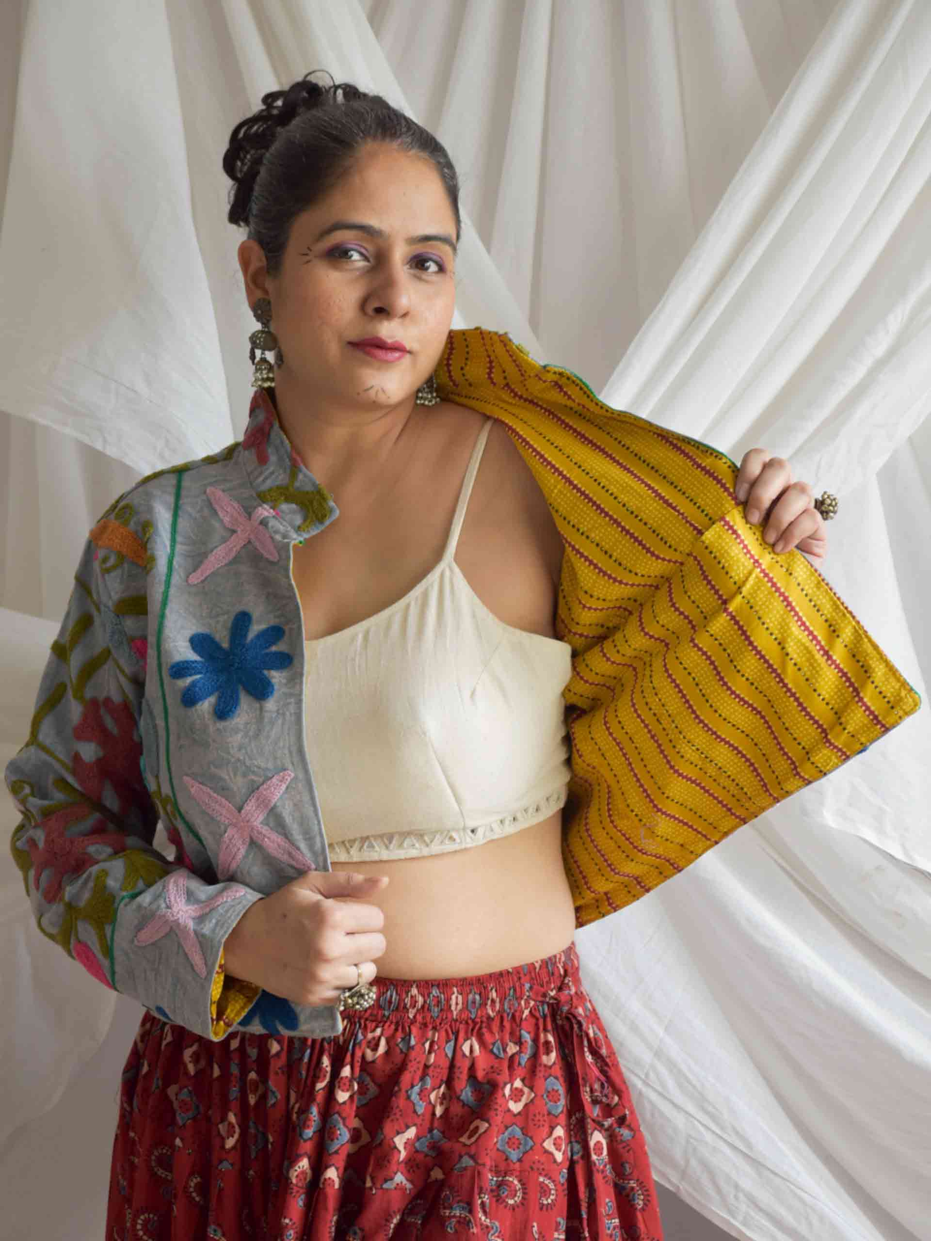 Teekhi mirch - hand embroidered patchwork Reversible jacket