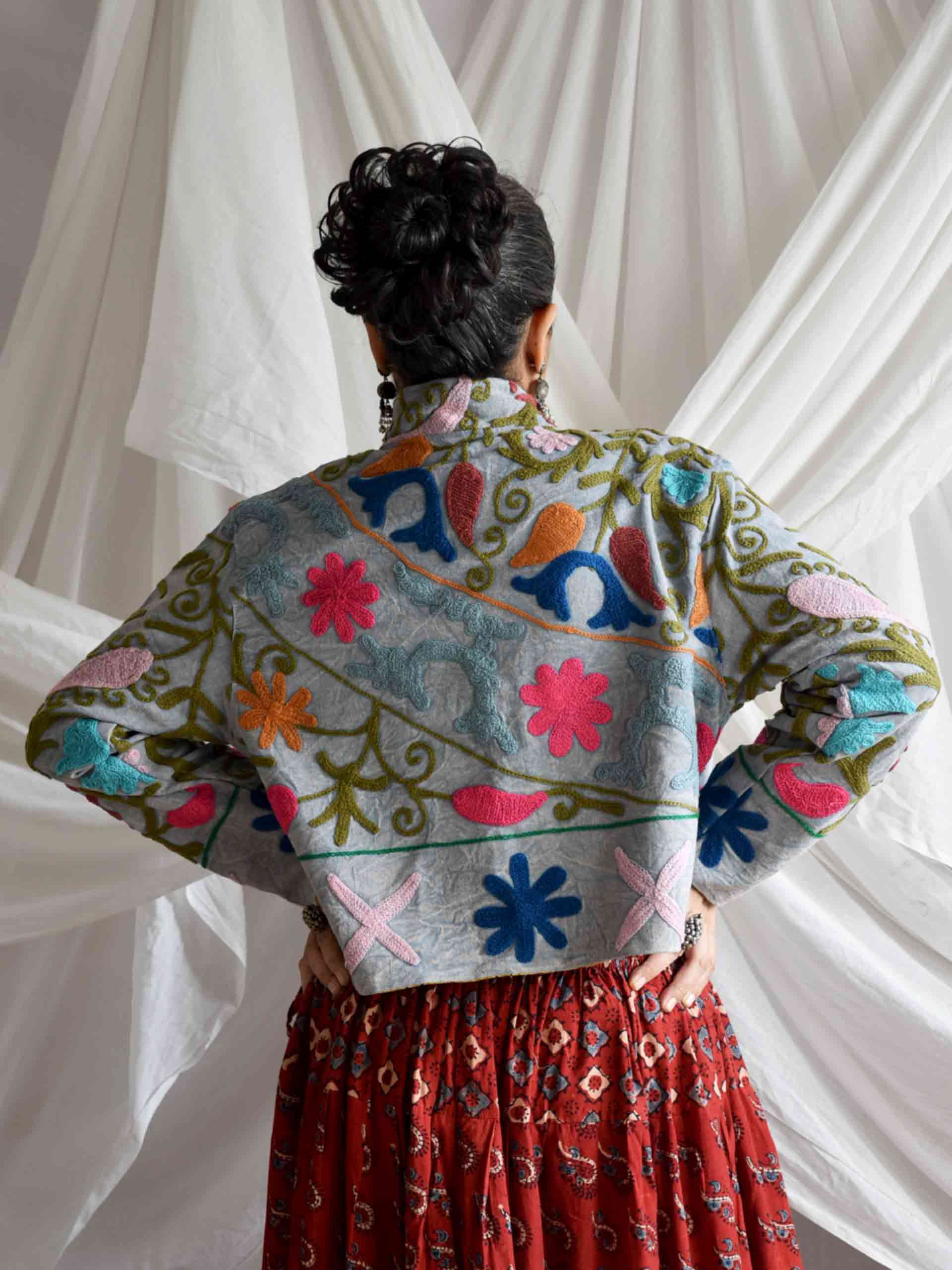 Teekhi mirch - hand embroidered patchwork Reversible jacket