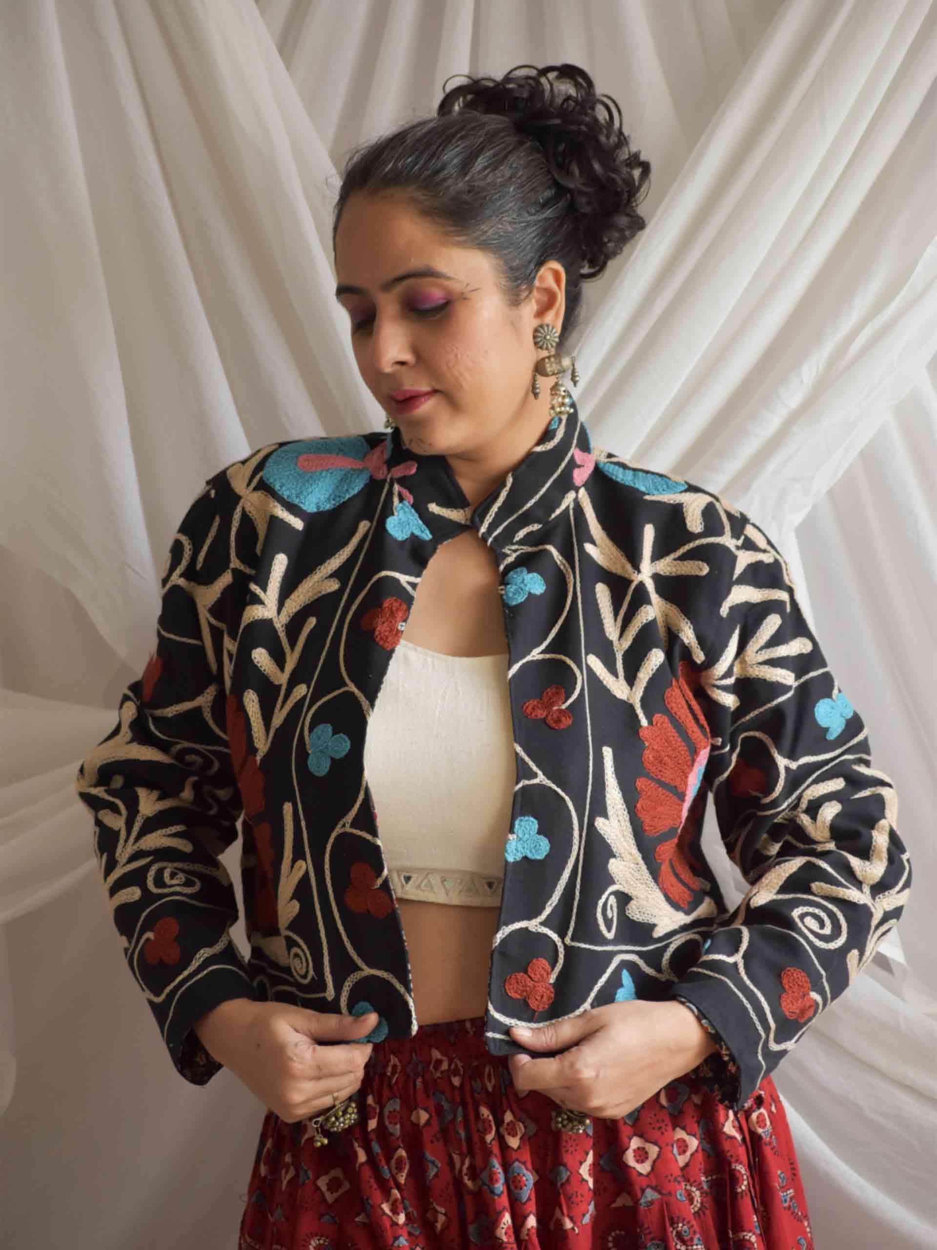 Kajrare naina - hand embroidered patchwork Reversible jacket