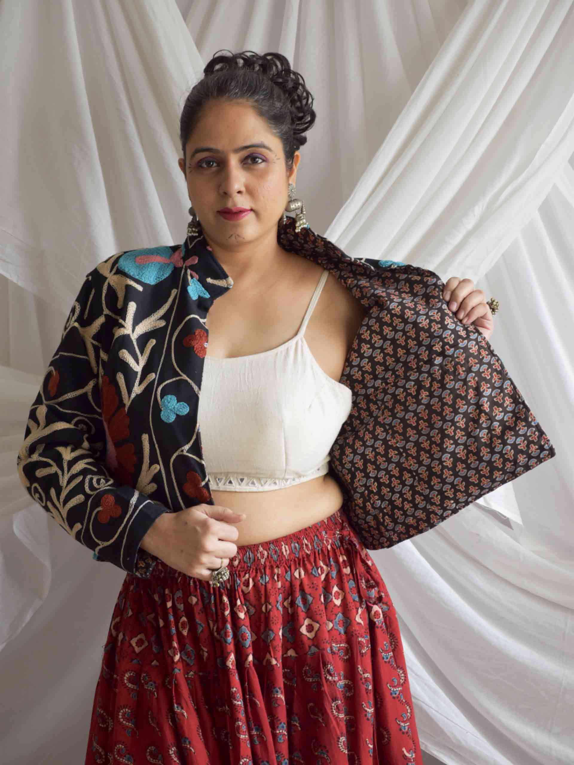Kajrare naina - hand embroidered patchwork Reversible jacket