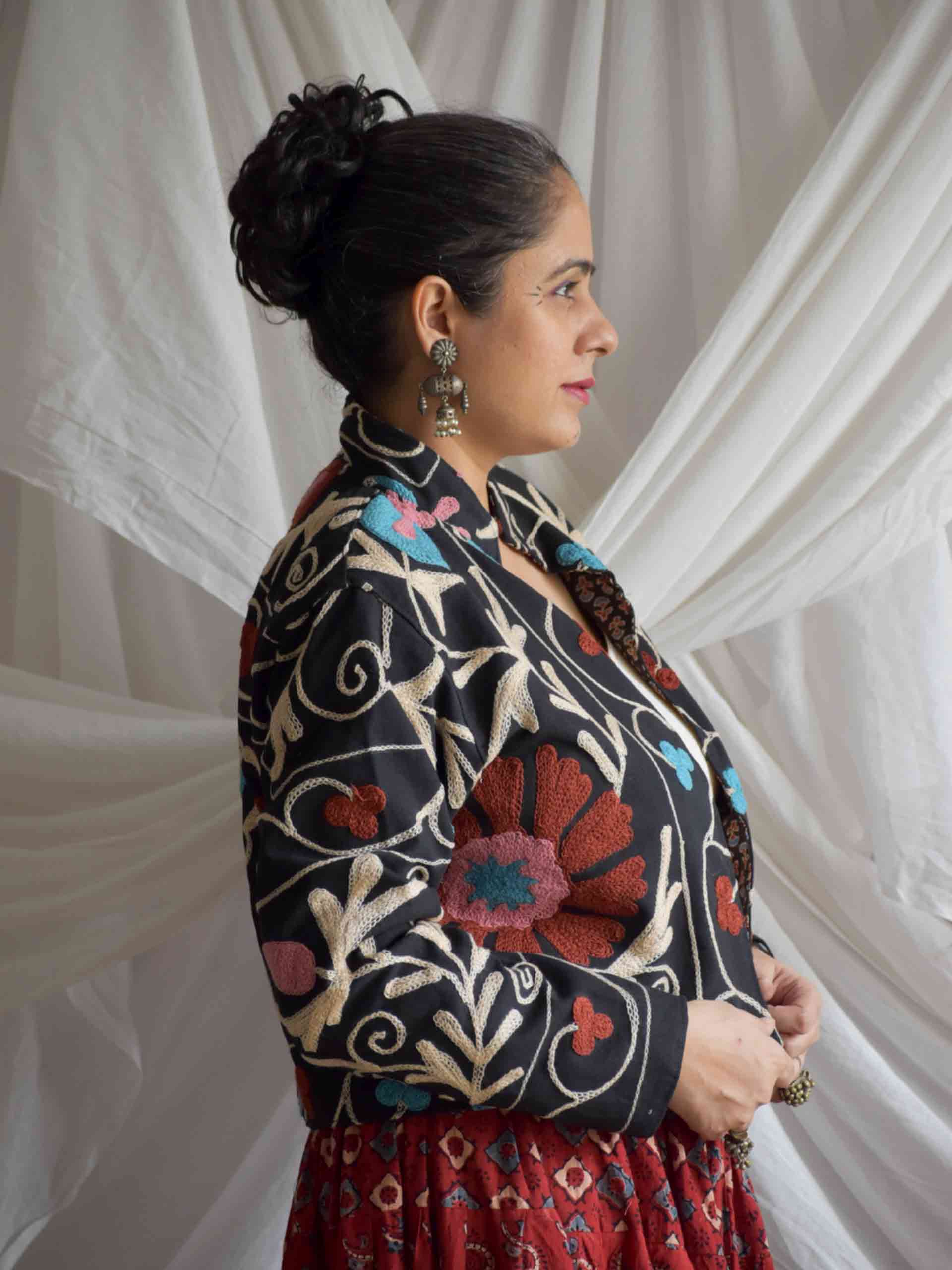 Kajrare naina - hand embroidered patchwork Reversible jacket
