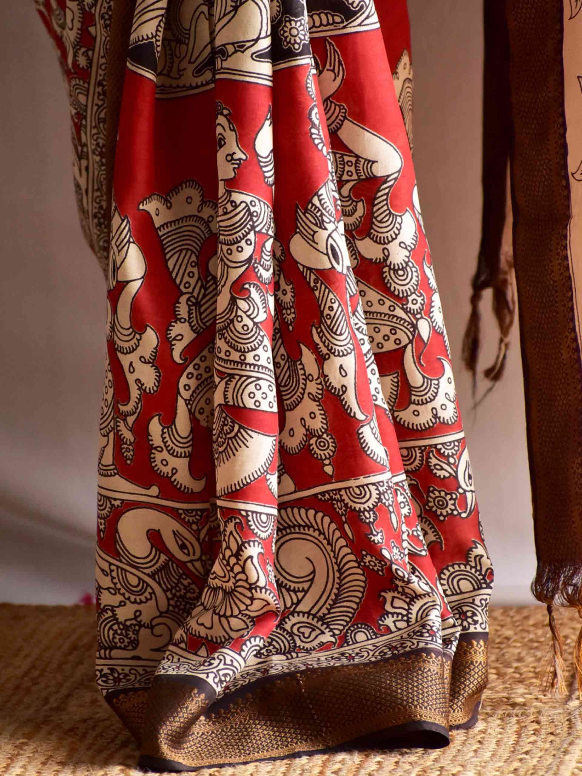 Kiara - kalamkari printed Bangalore Silk nizam border saree