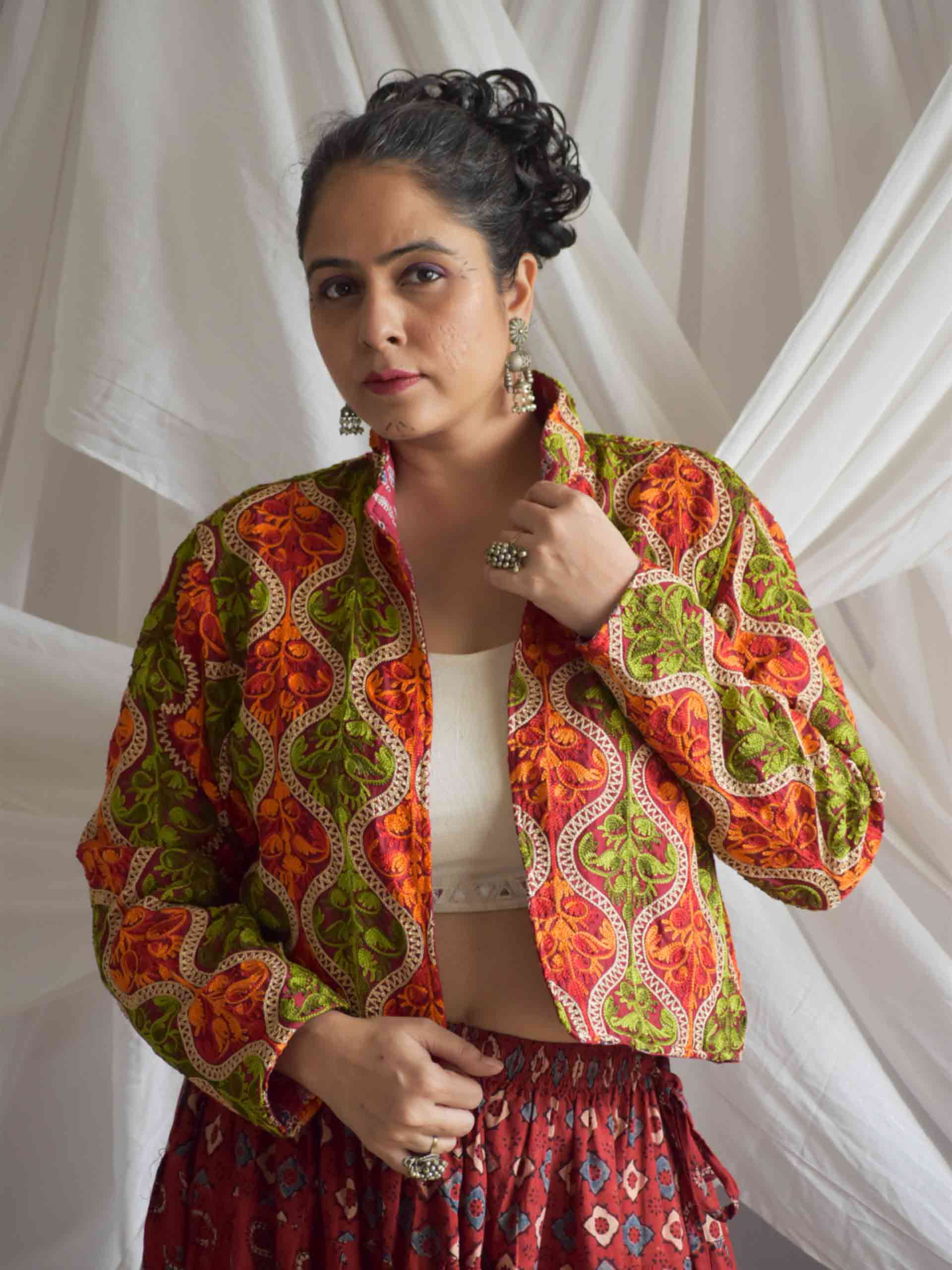 Manmohini - hand embroidered patchwork Reversible jacket