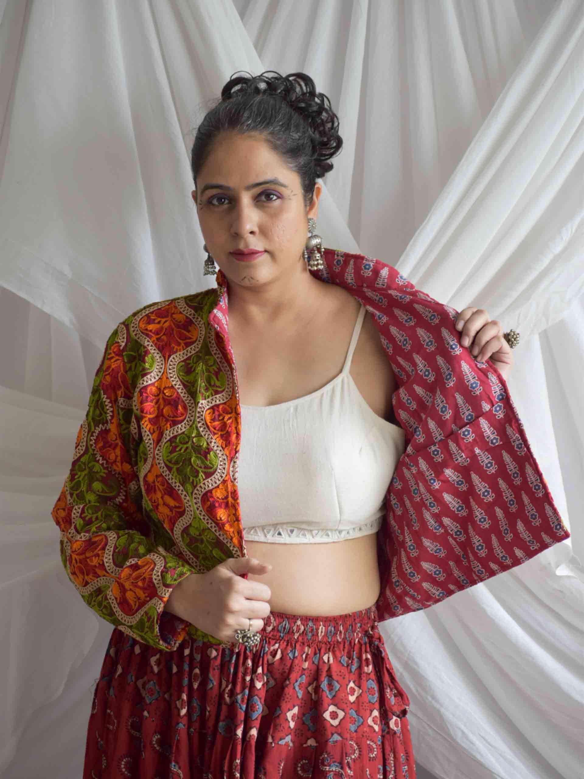 Manmohini - hand embroidered patchwork Reversible jacket