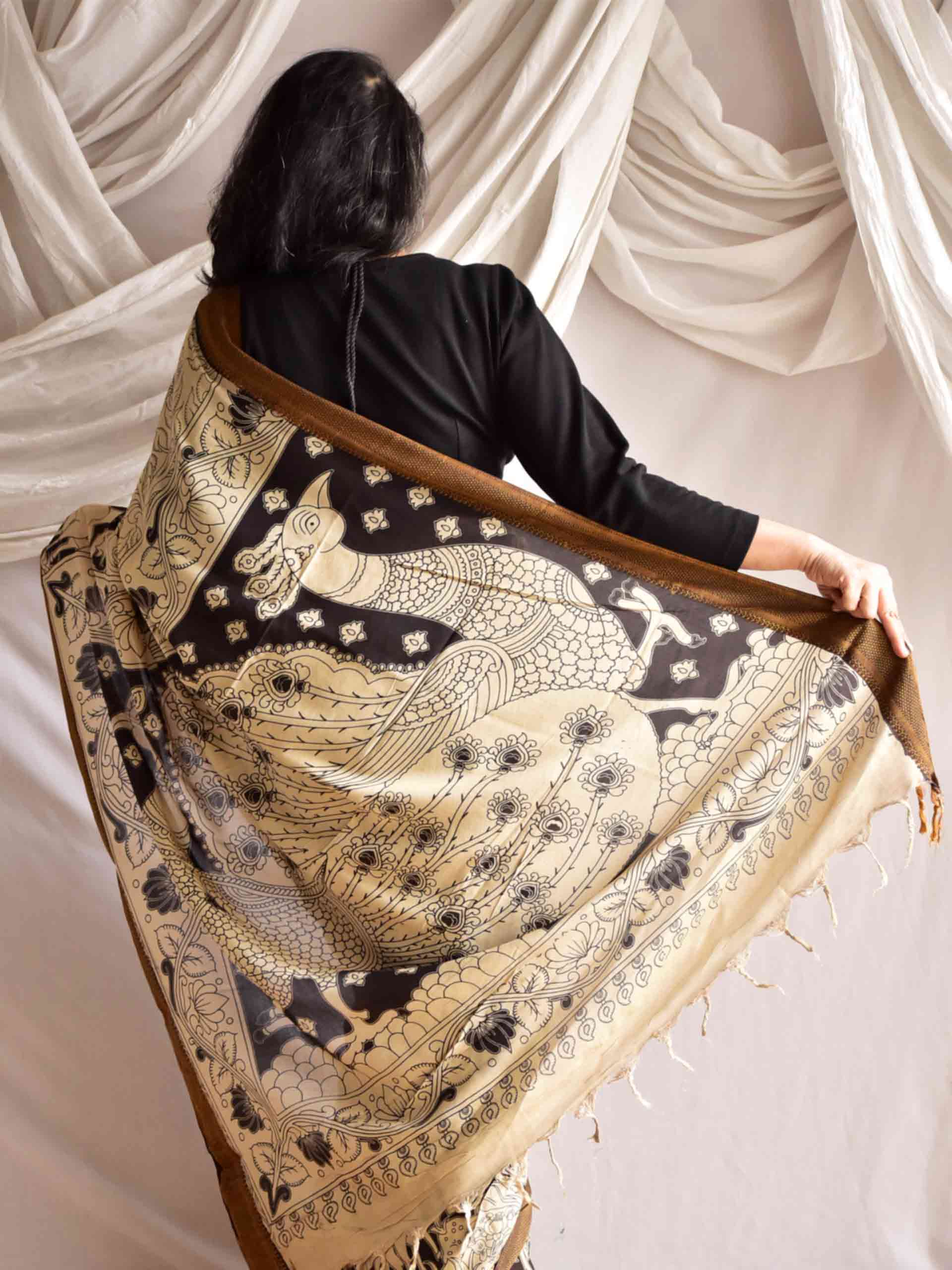 Chandni - kalamkari printed Bangalore Silk nizam border saree
