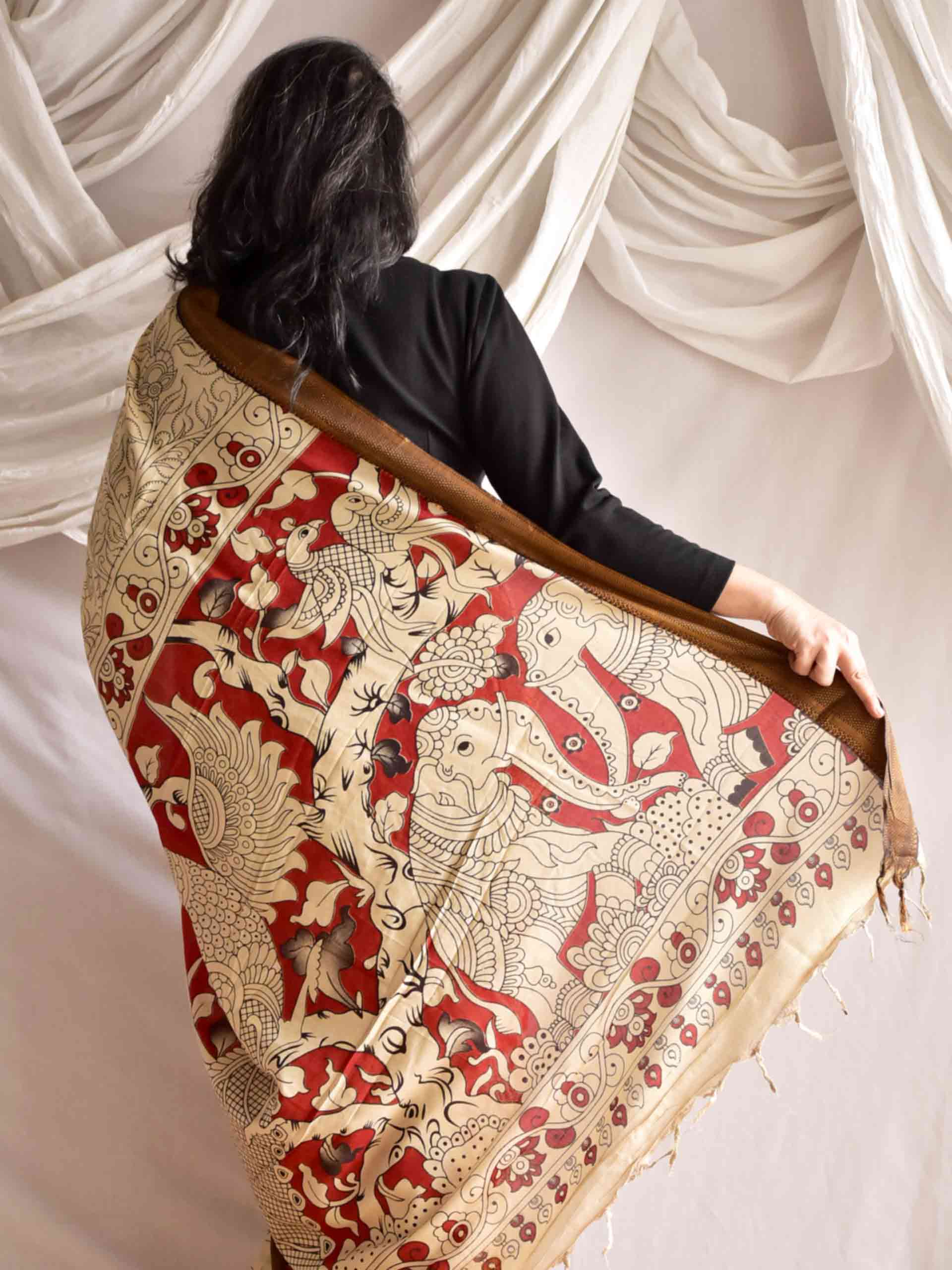 Aisha - kalamkari printed Bangalore Silk nizam border saree