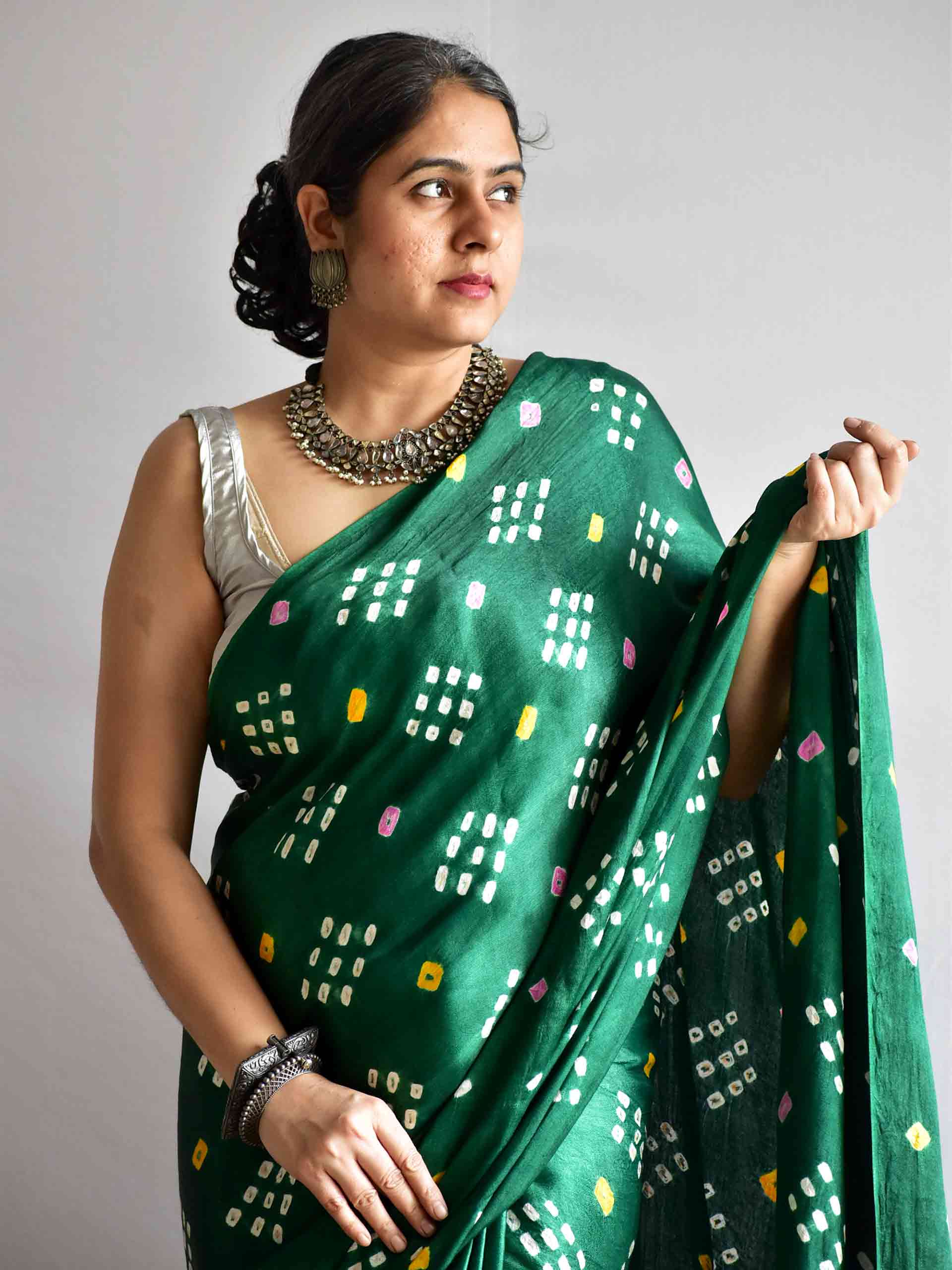 Raavi-  Mashru Silk Bandhej Saree