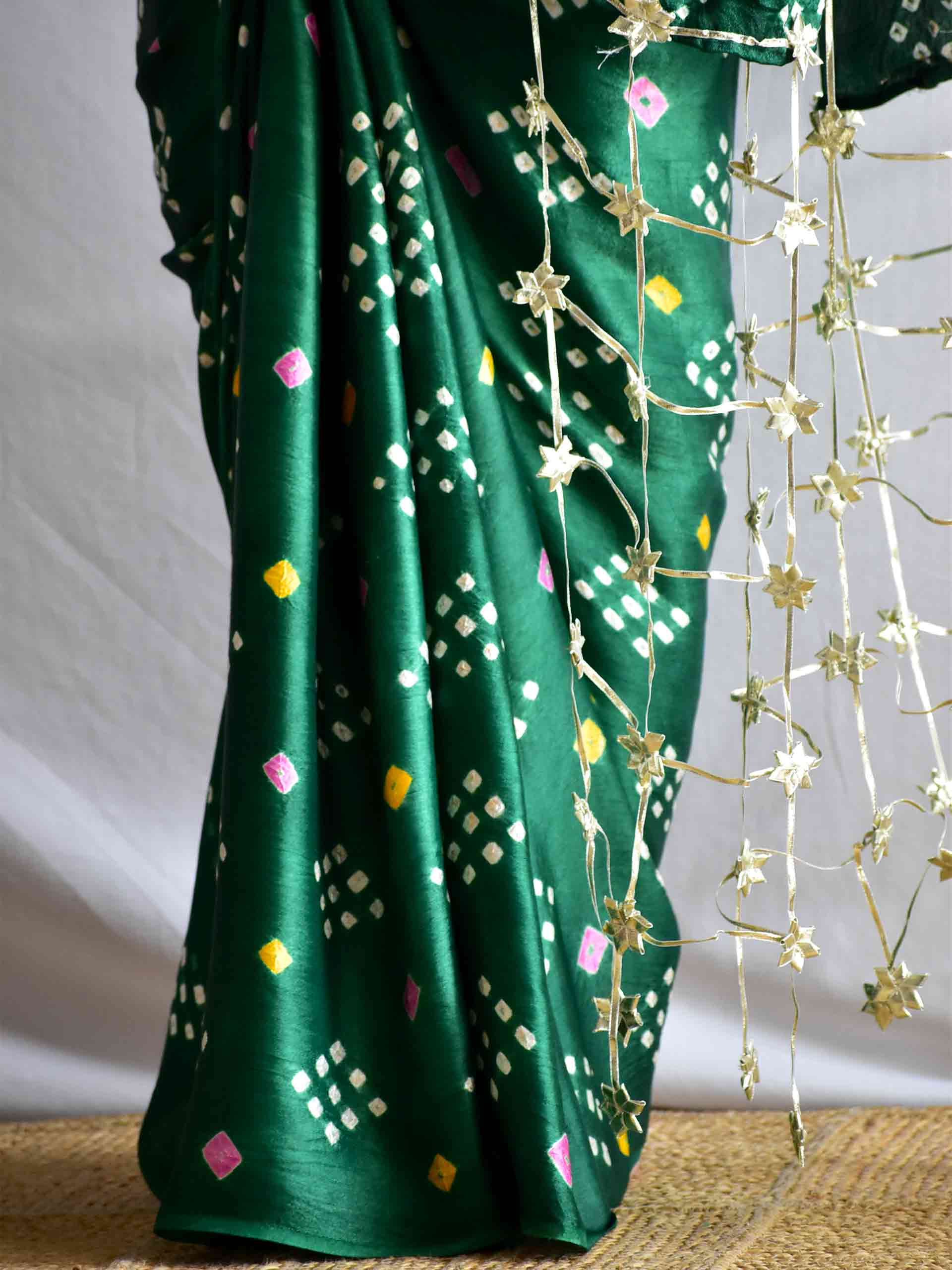 Raavi-  Mashru Silk Bandhej Saree