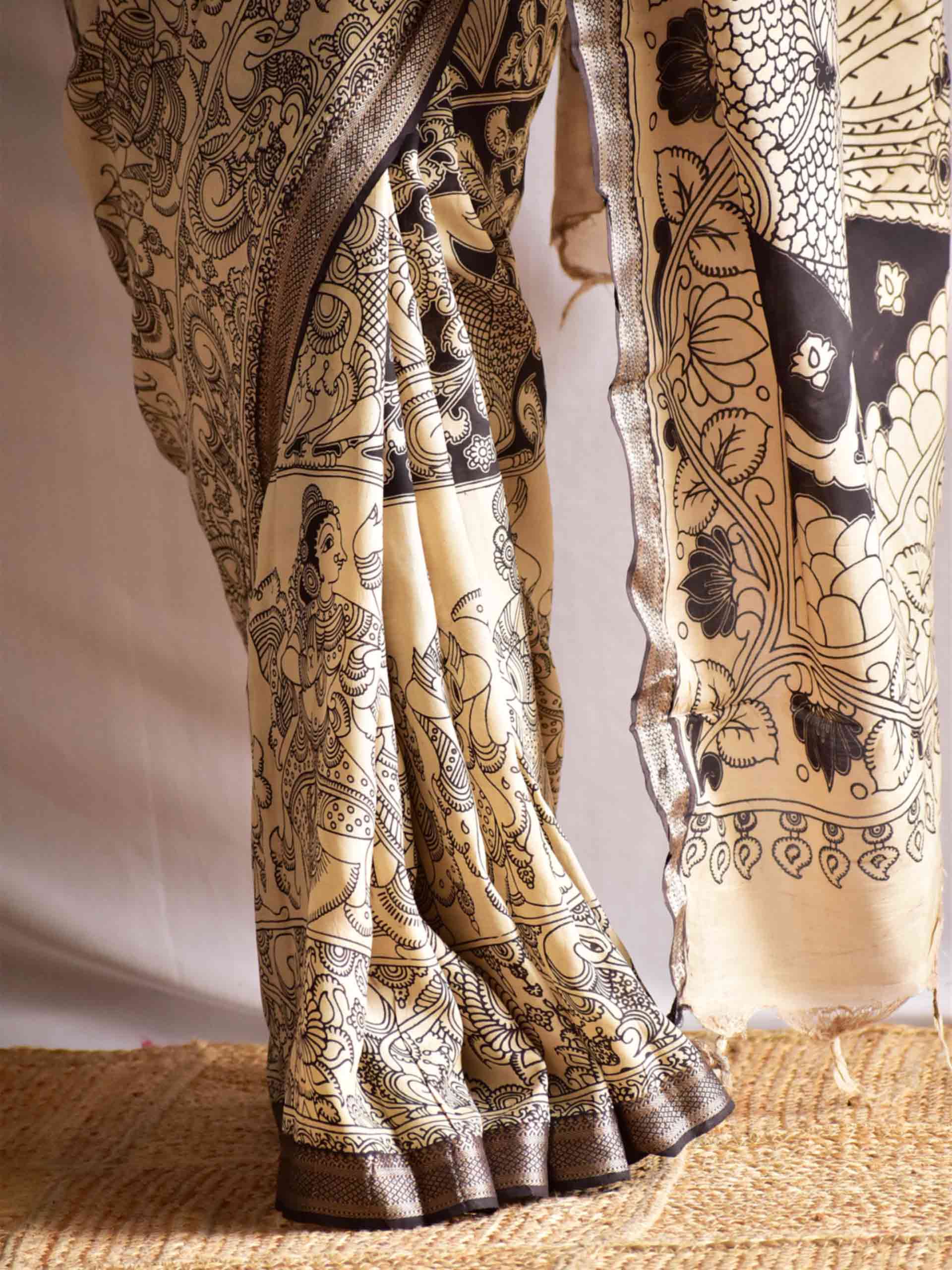 Nazar - kalamkari printed Bangalore Silk nizam border saree