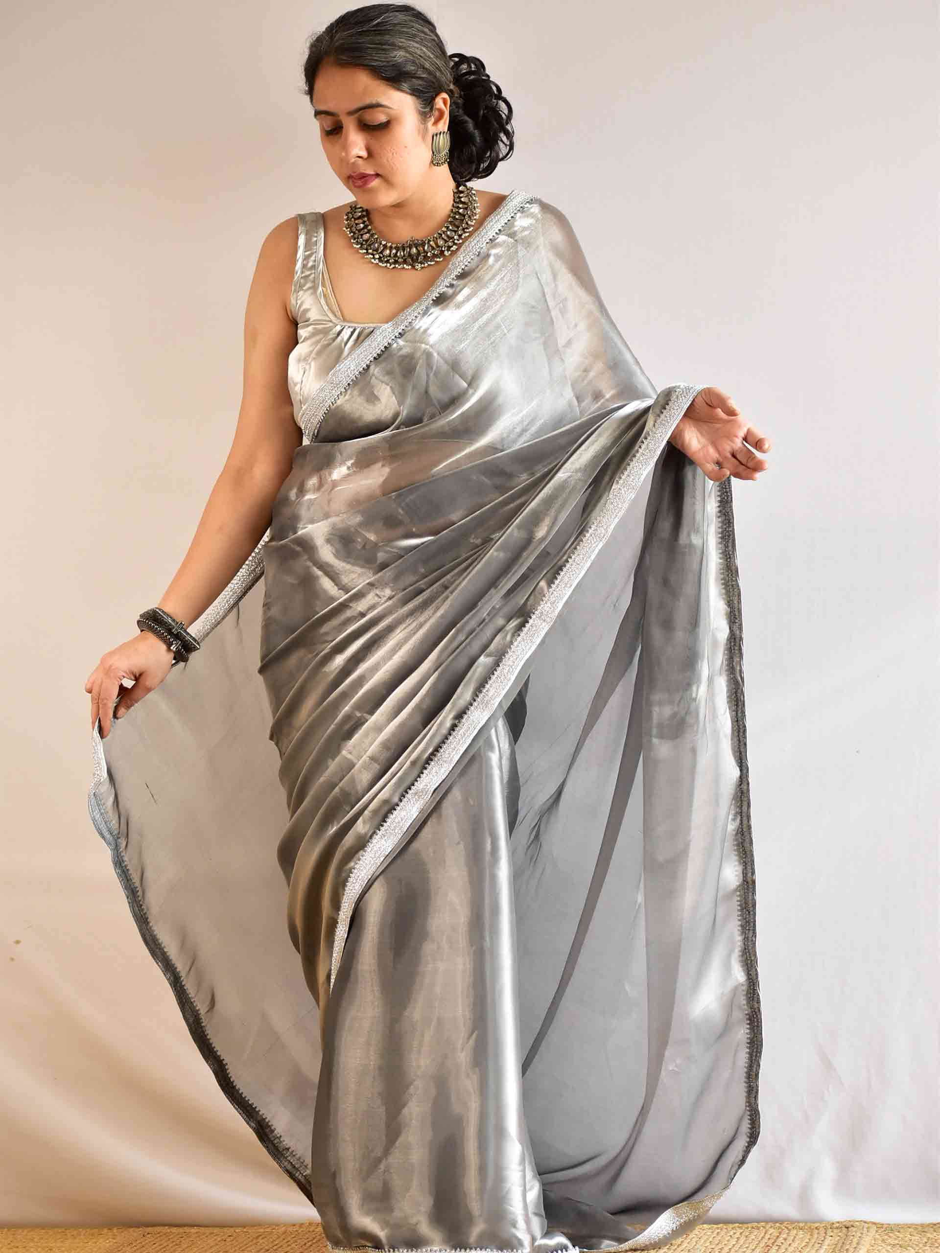 Silver sonnets - Organza saree