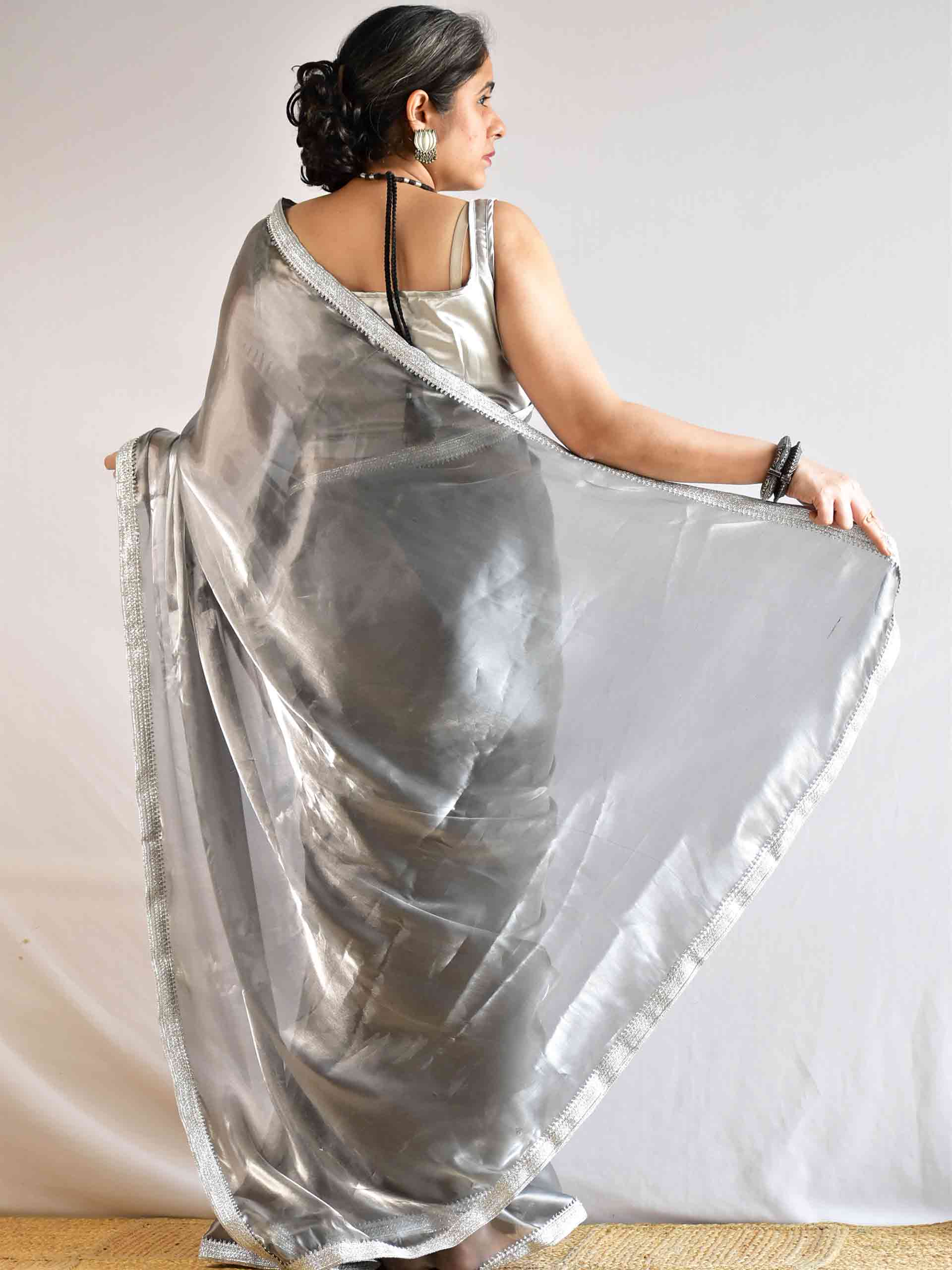 Silver sonnets - Organza saree