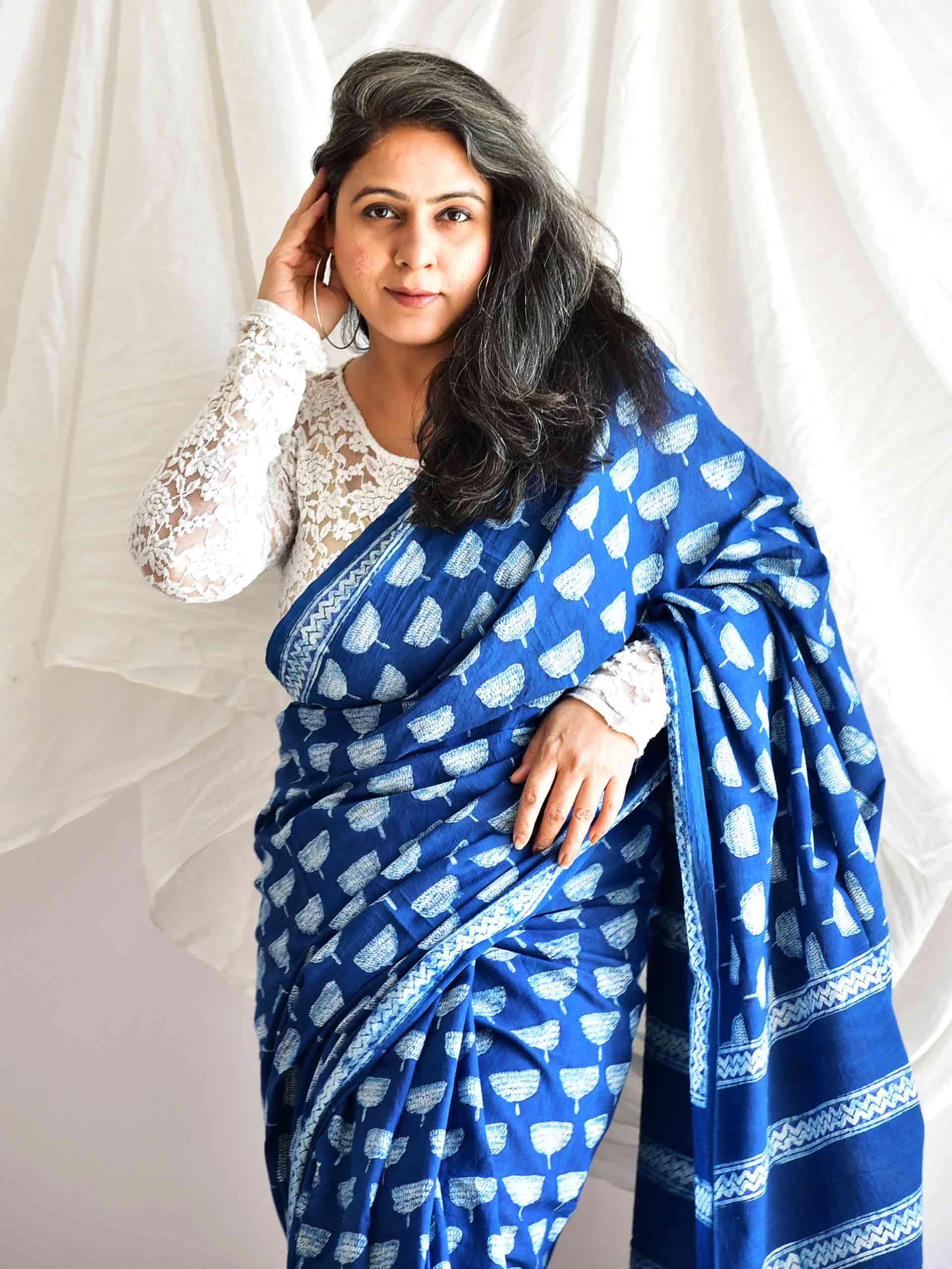 Rubaab Indigo mul cotton saree