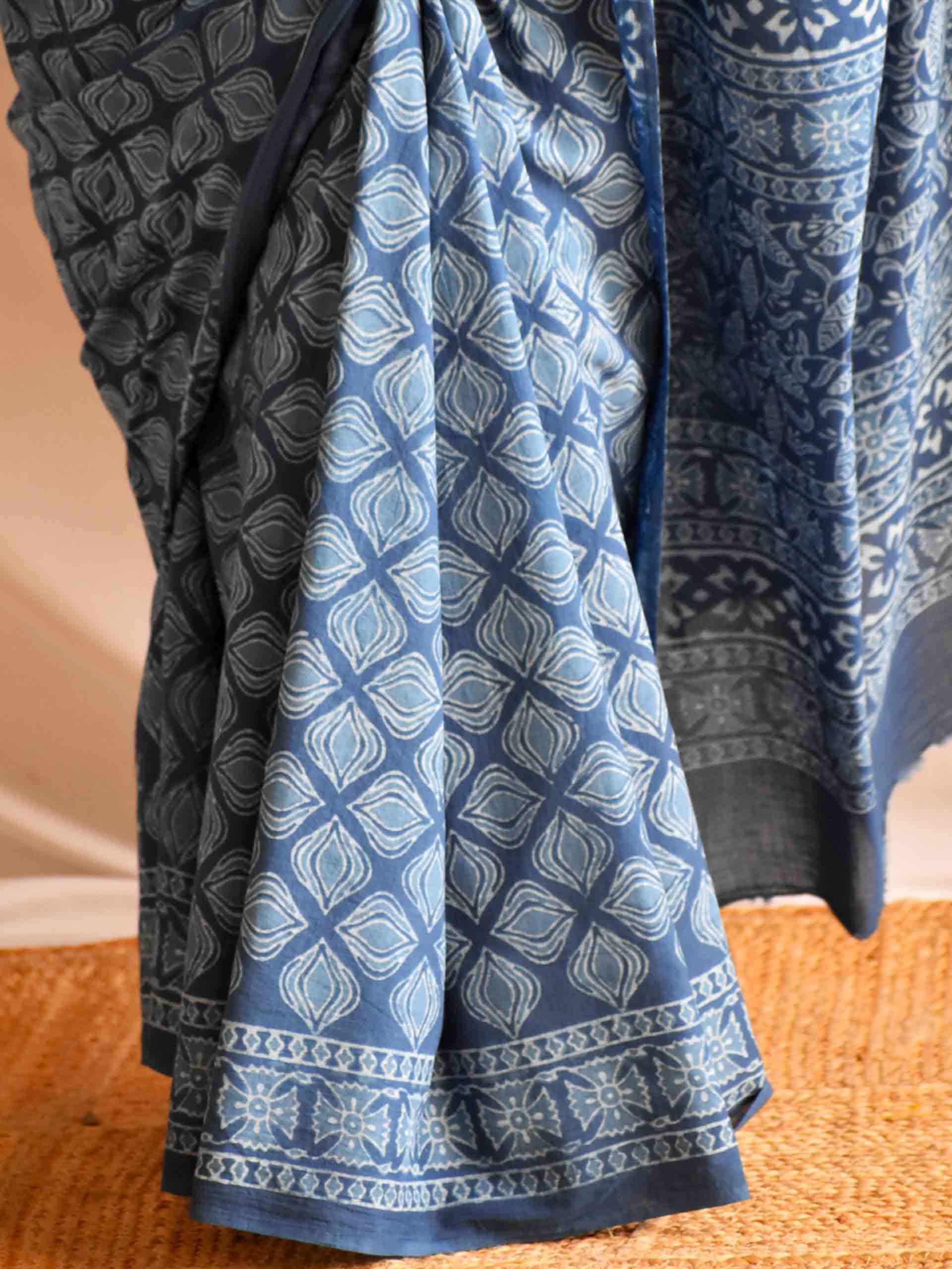 Moringa Indigo mul cotton saree