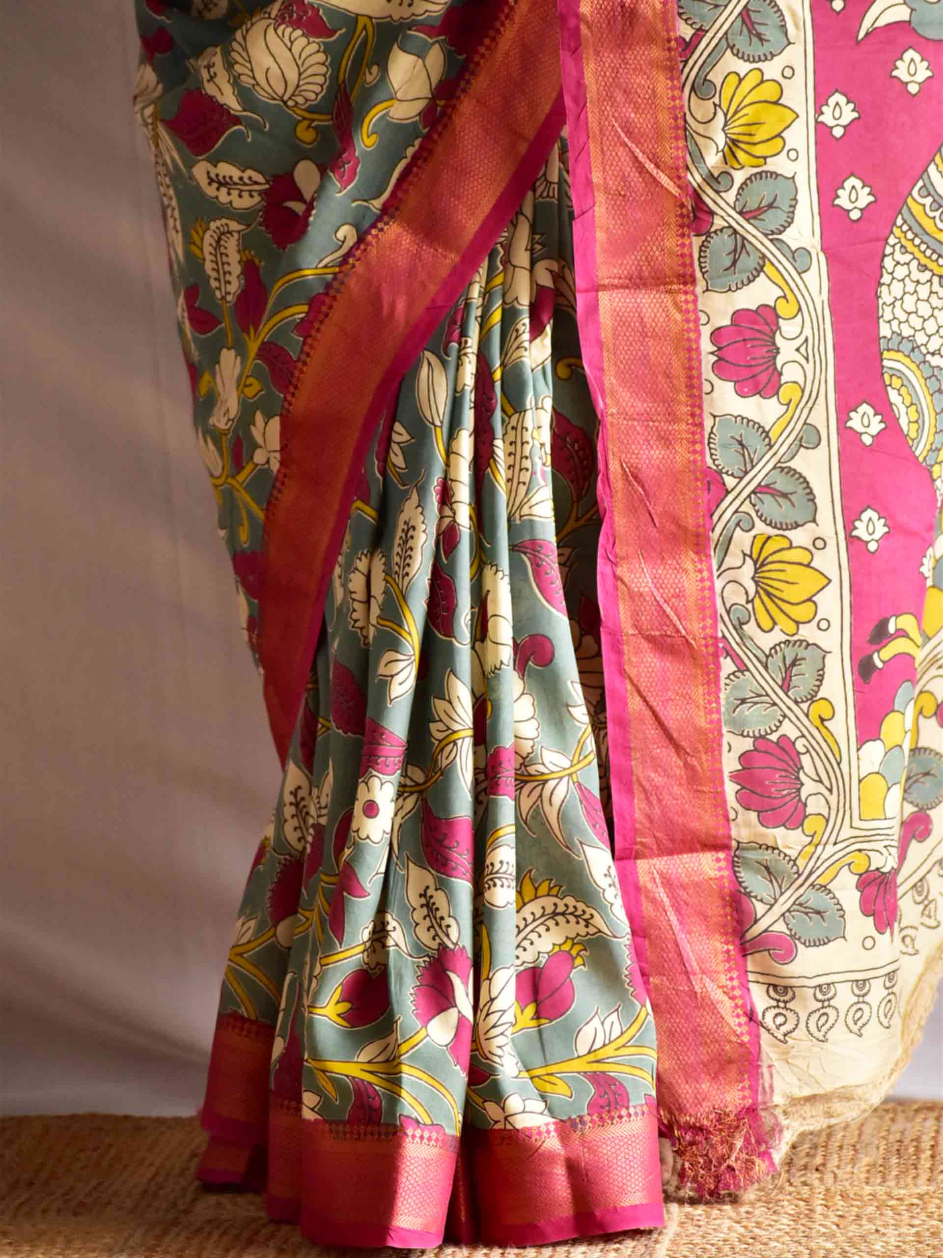 Nadira - kalamkari printed Bangalore Silk nizam border saree