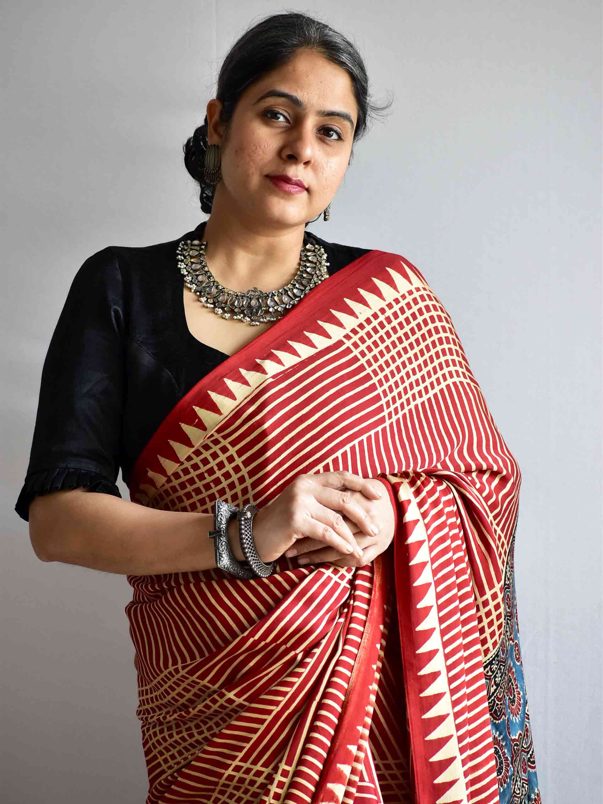 UD0066 - Ajrakh modal Silk Saree