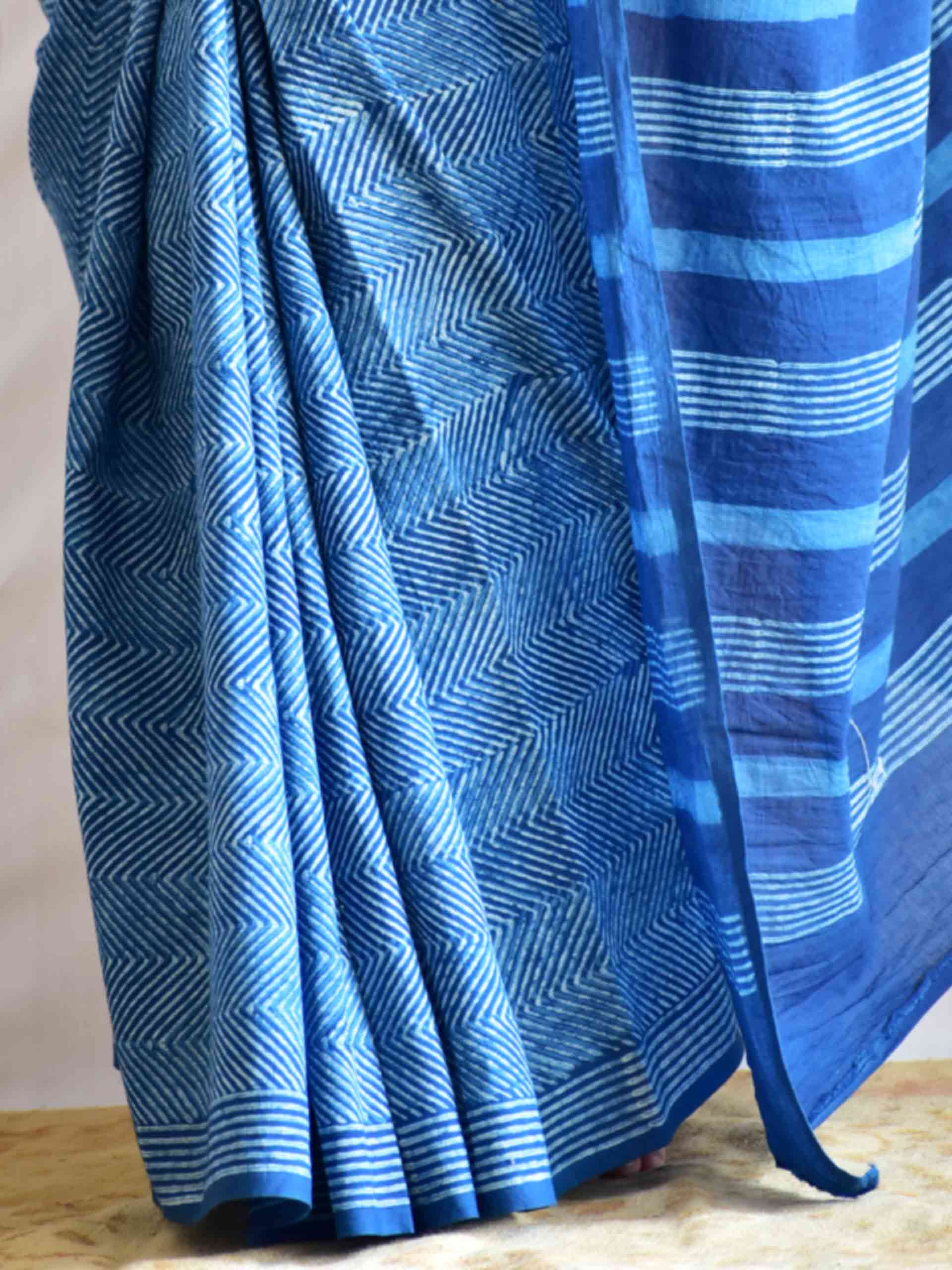 Shila Indigo mul cotton saree