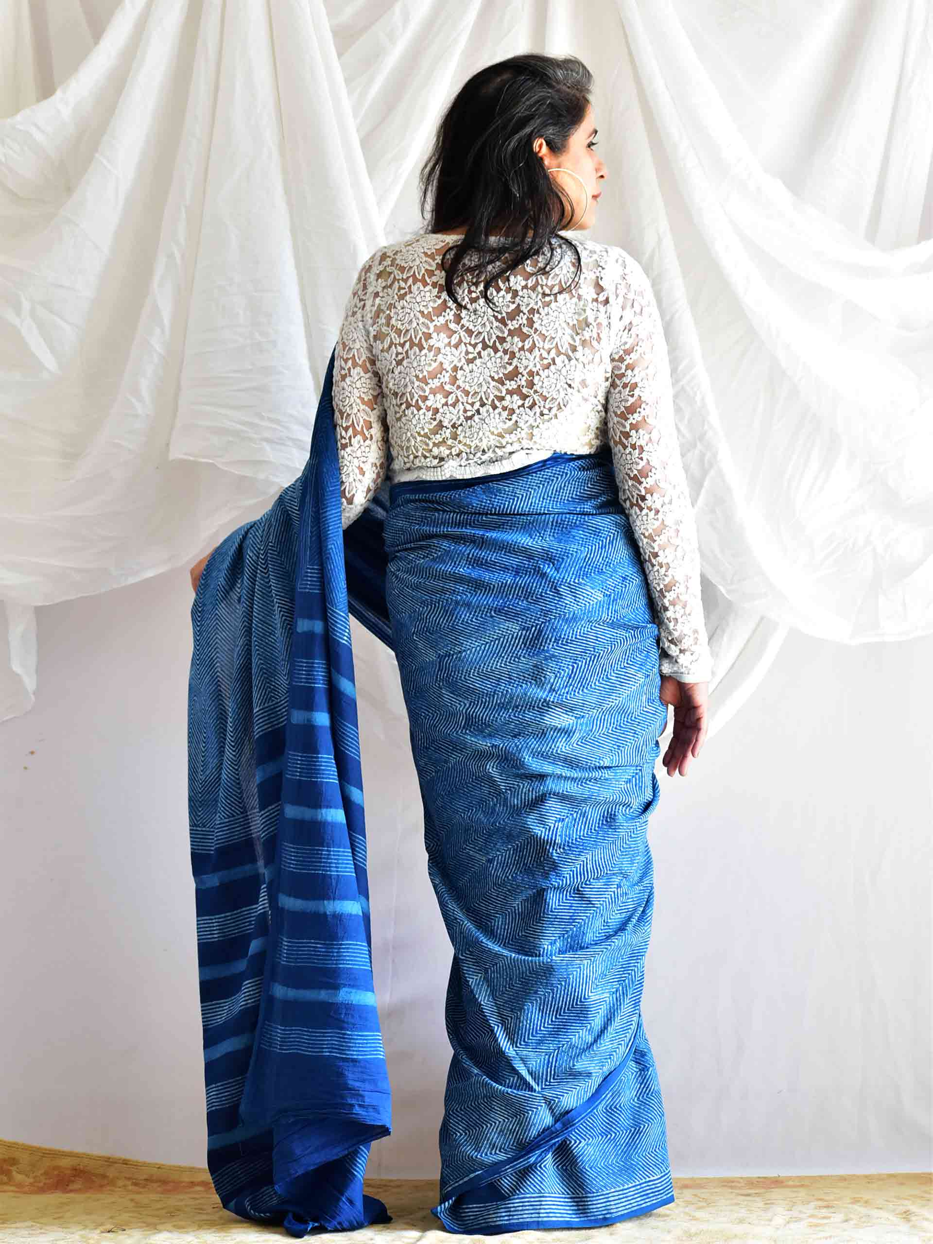 Shila Indigo mul cotton saree