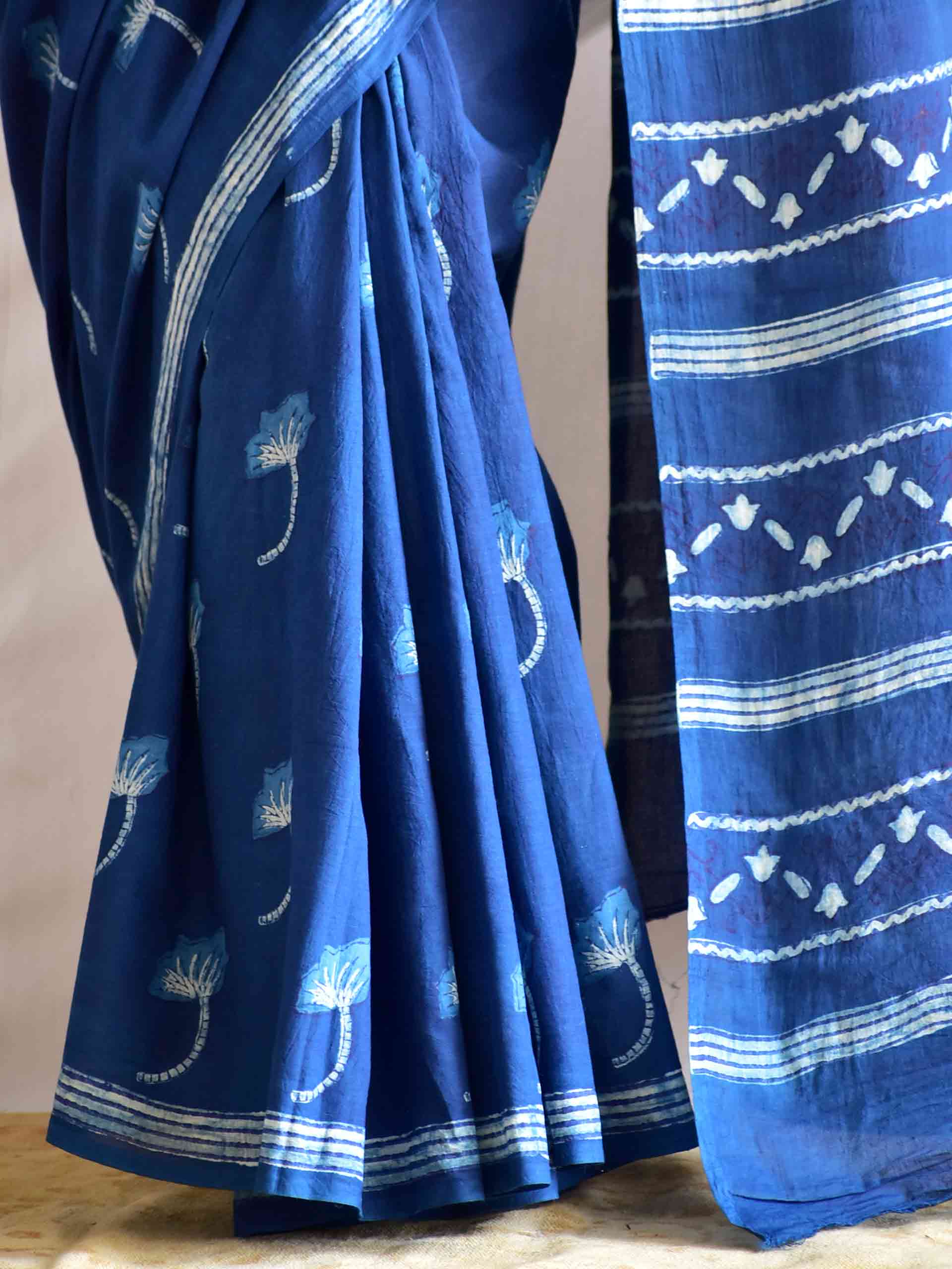 Poppy Indigo mul cotton saree