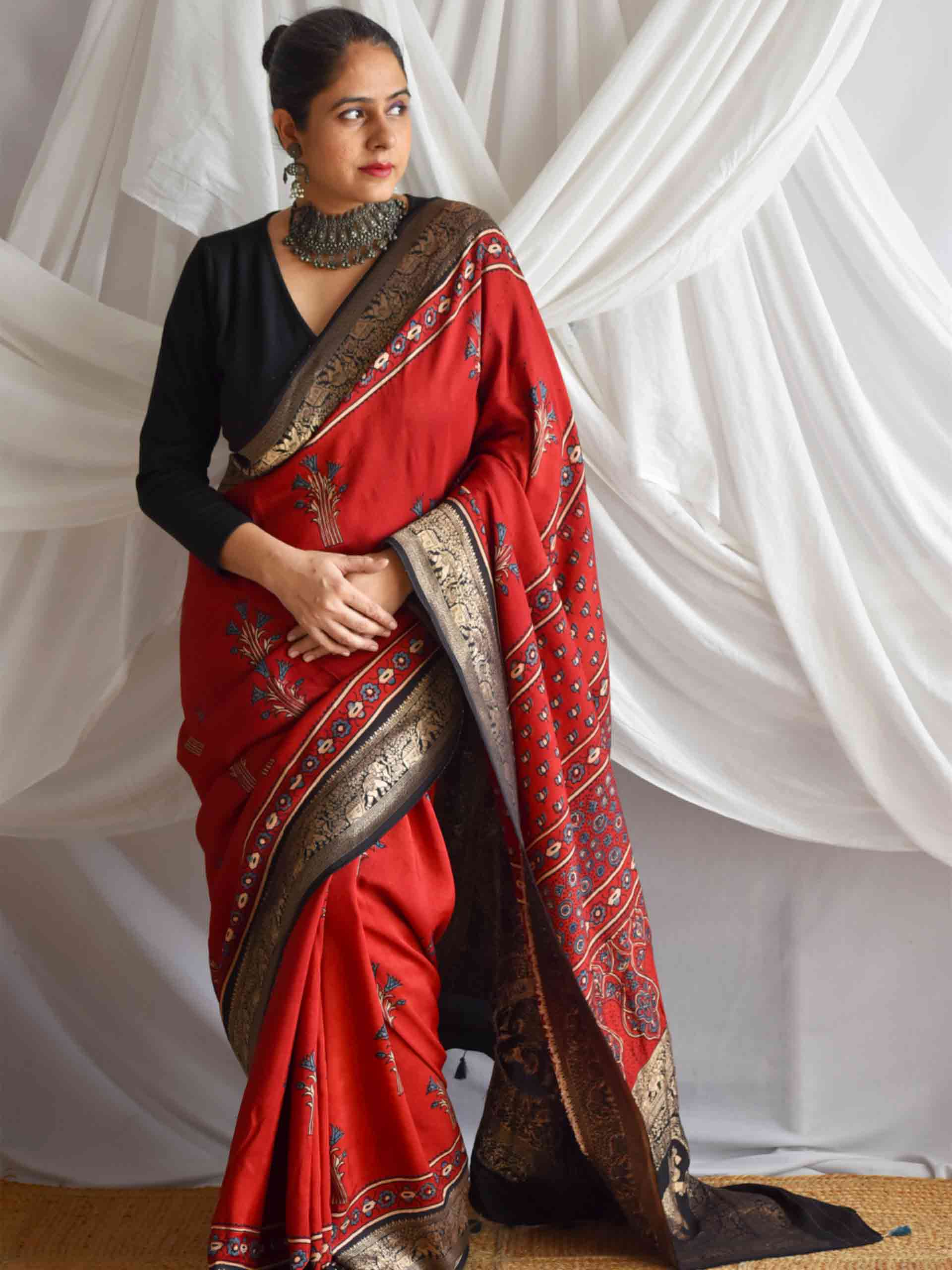 Maitri - Ajrakh  Dola silk zari pallu saree