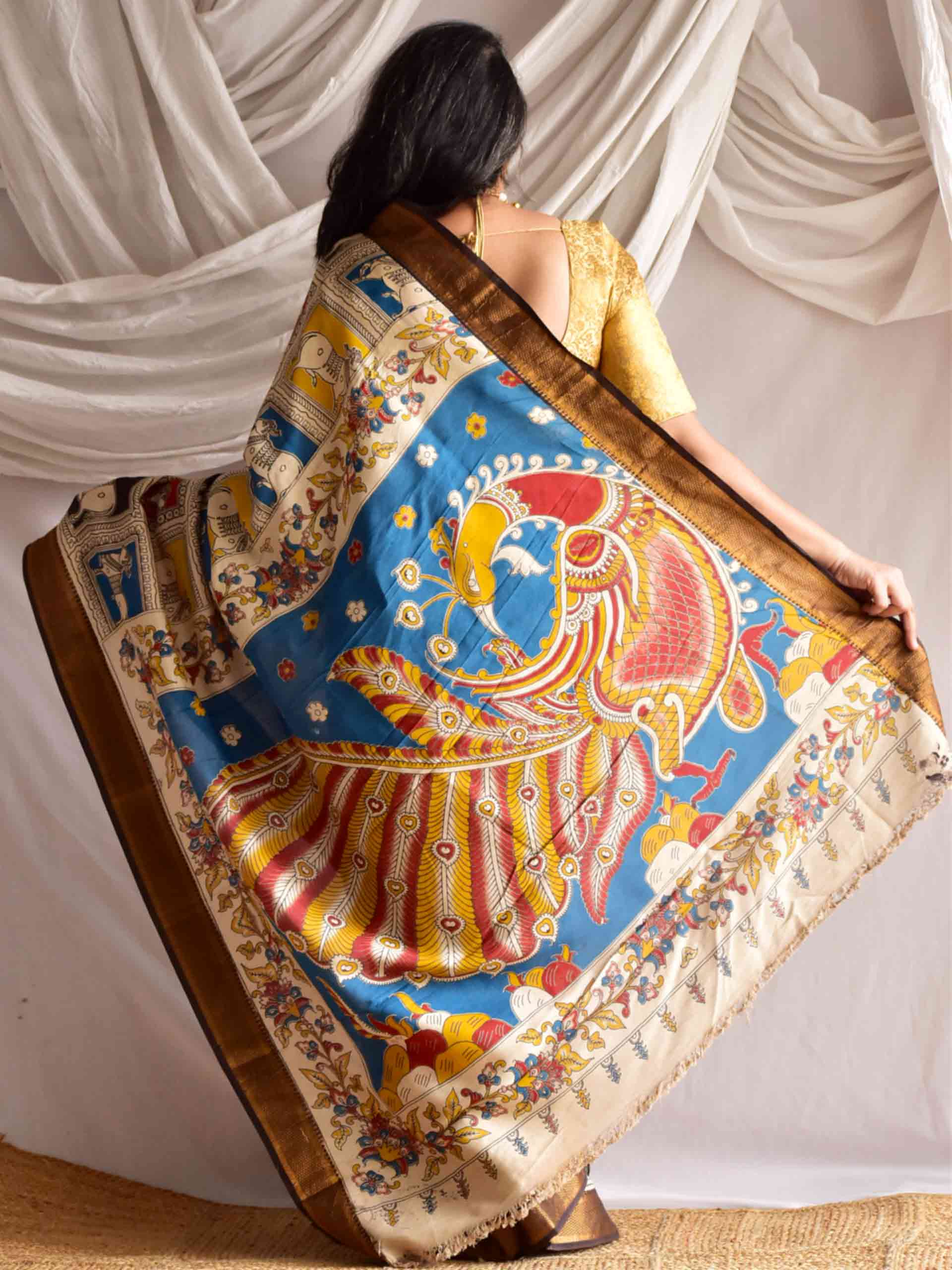 Pitaara - kalamkari printed Bangalore Silk nizam border saree