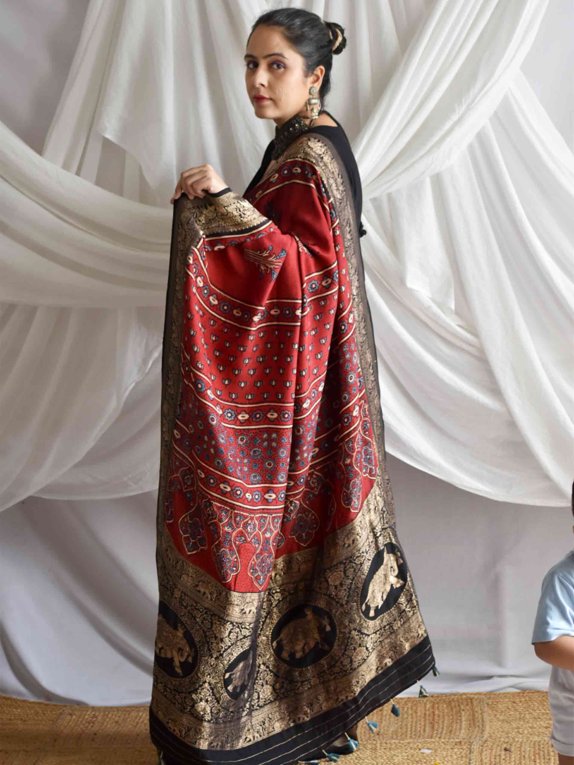 Maitri - Ajrakh  Dola silk zari pallu saree