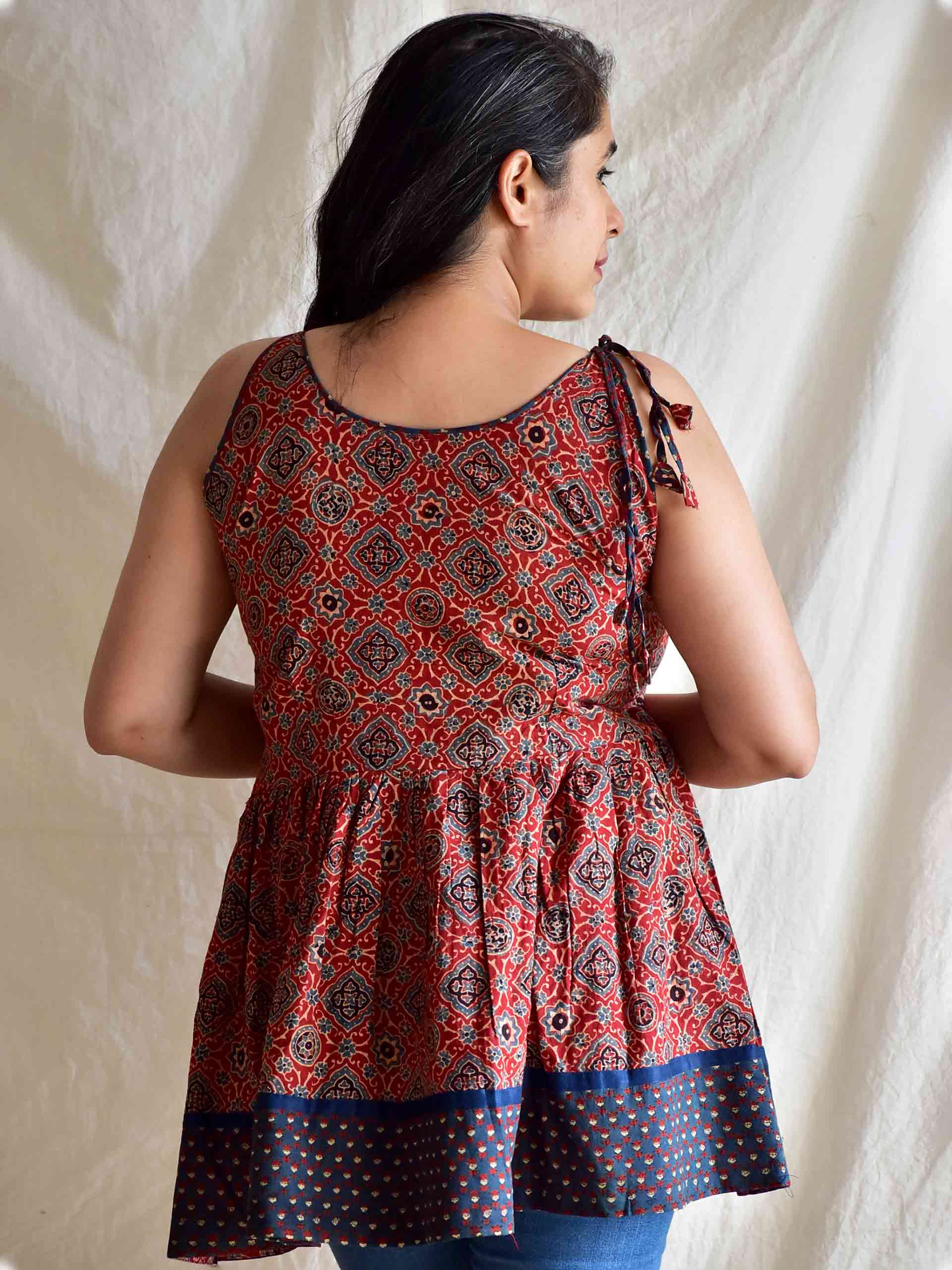 Kumudini - Ajrakh hand embroidered Top