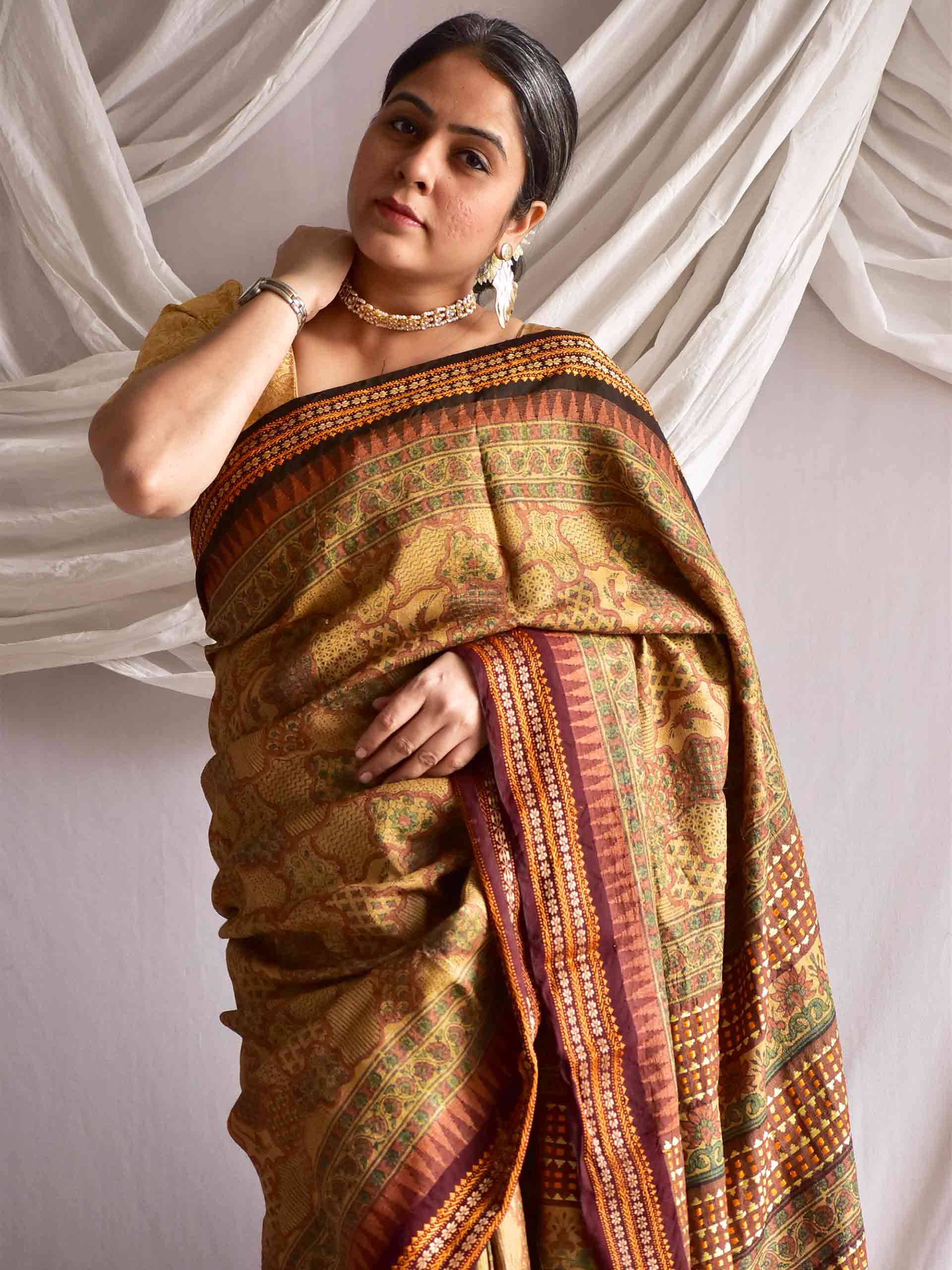 Medha - Ajrakh handwoven tussar silk saree