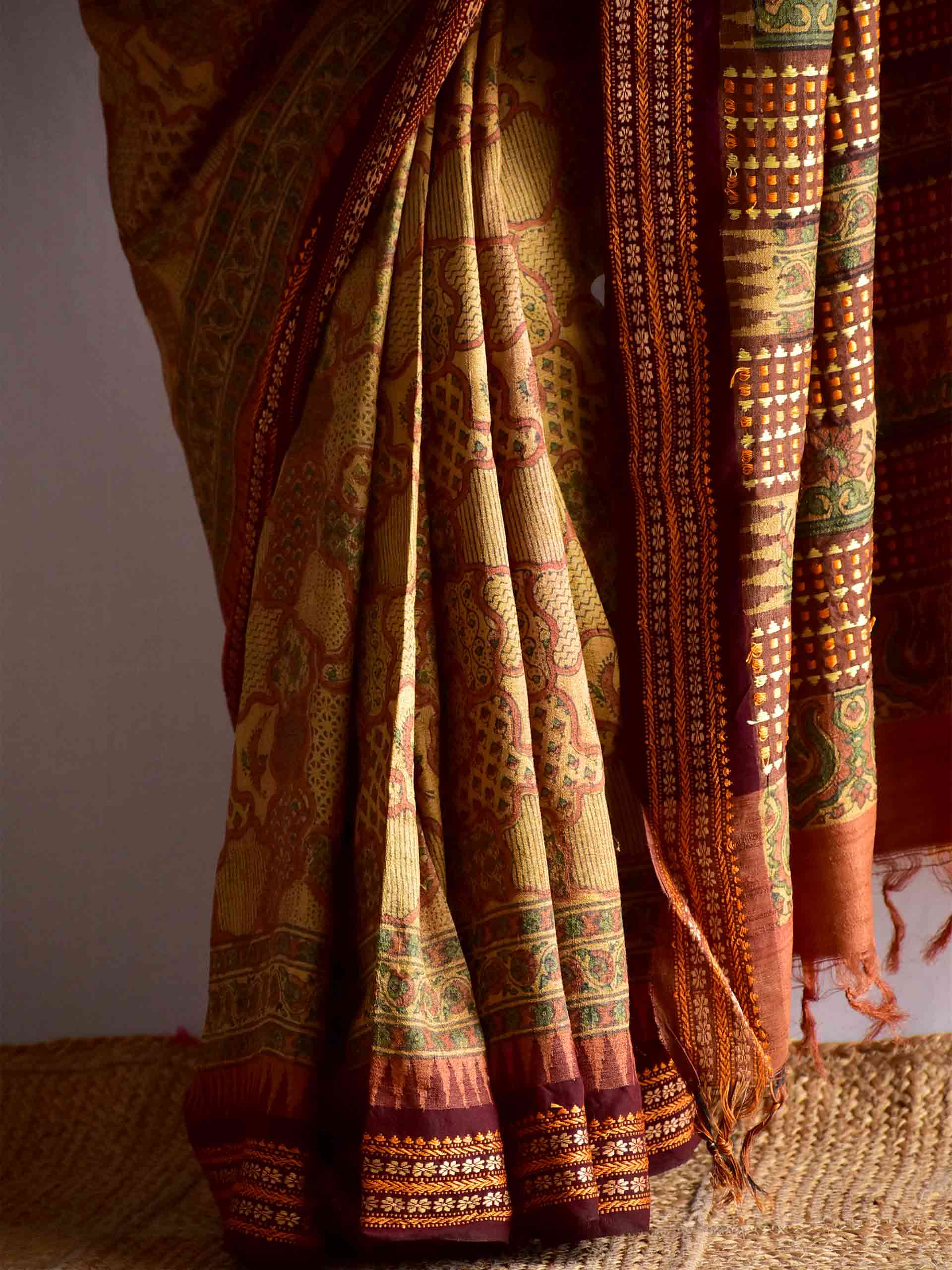 Medha - Ajrakh handwoven tussar silk saree