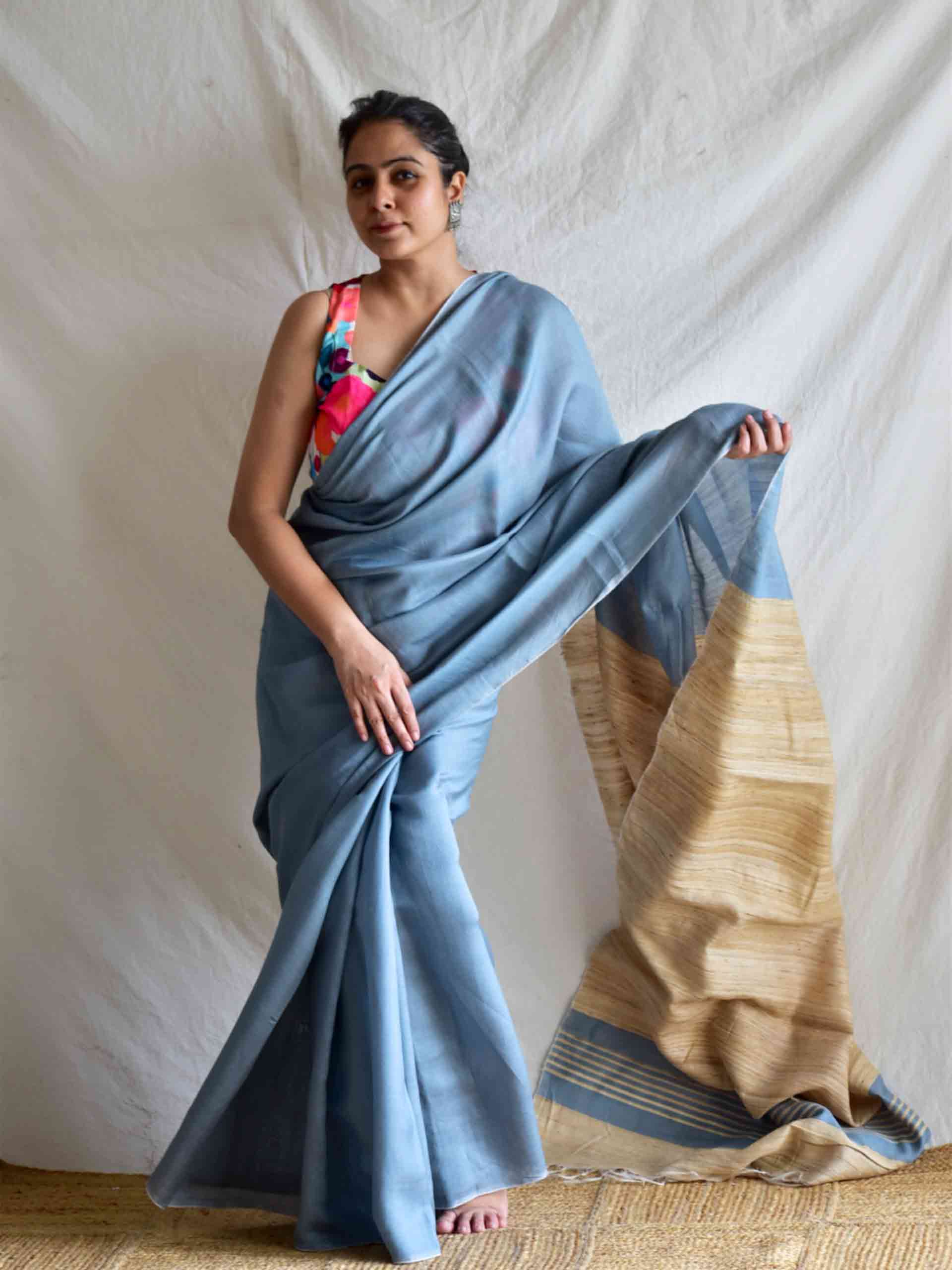 Grey mode - glaze cotton Tussar silk saree