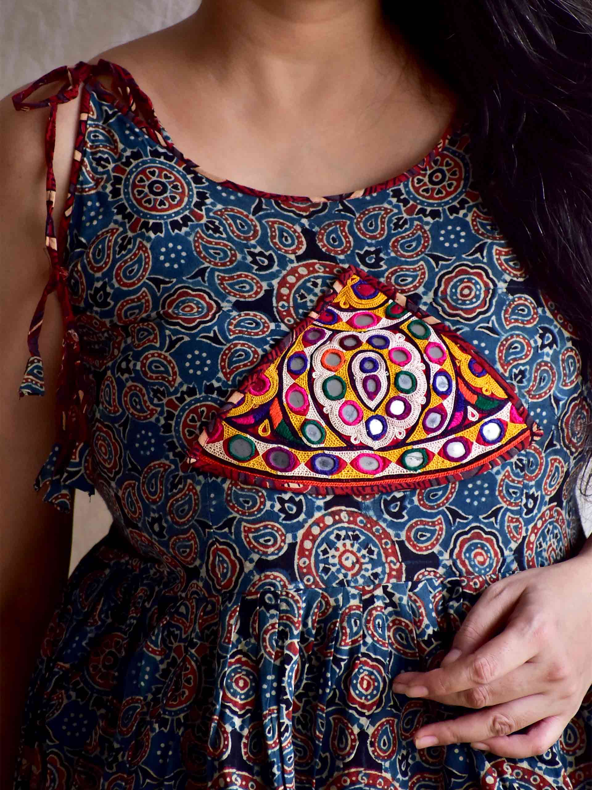 Raina - Ajrakh hand embroidered Top