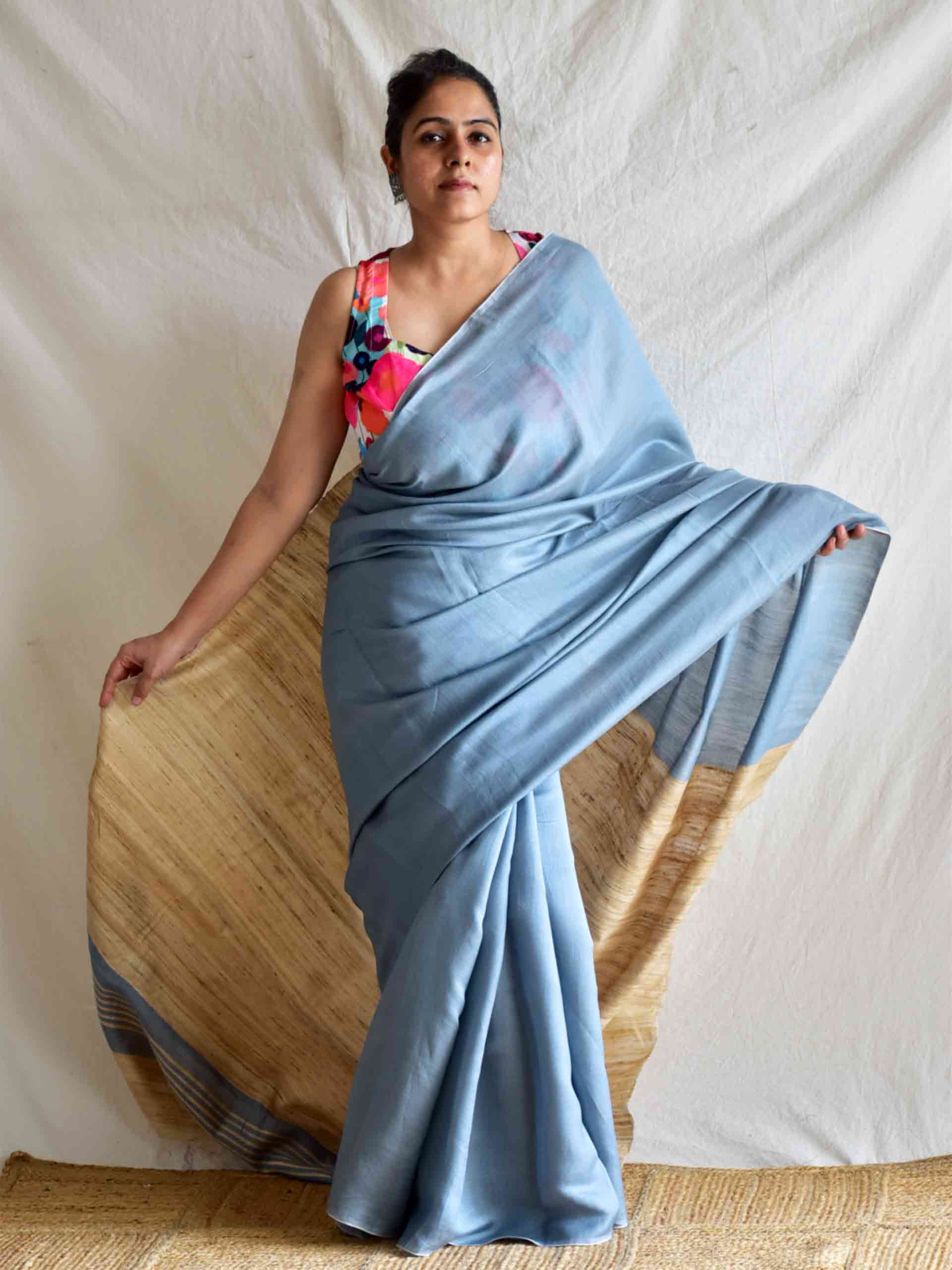 Grey mode - glaze cotton Tussar silk saree