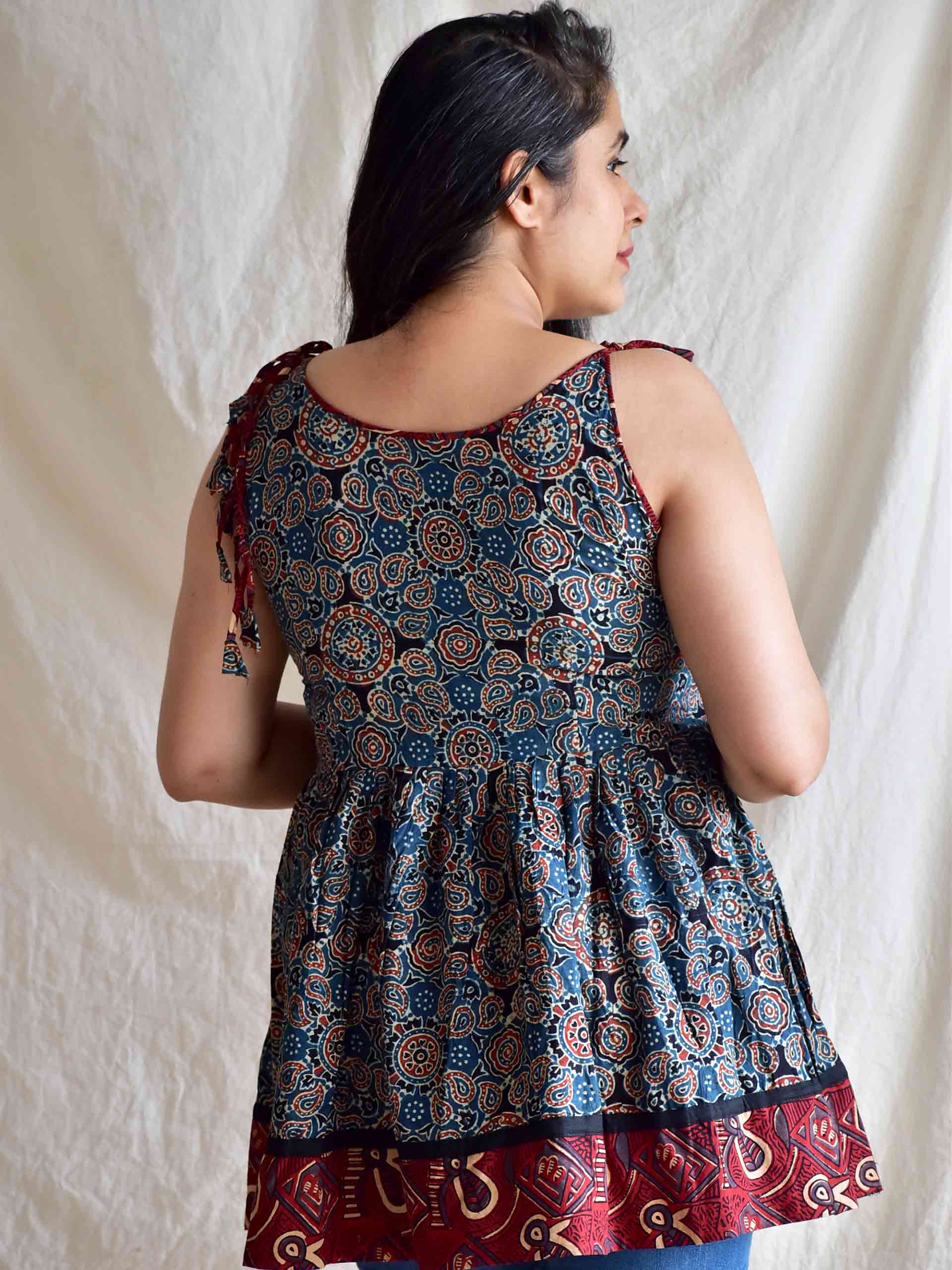 Raina - Ajrakh hand embroidered Top