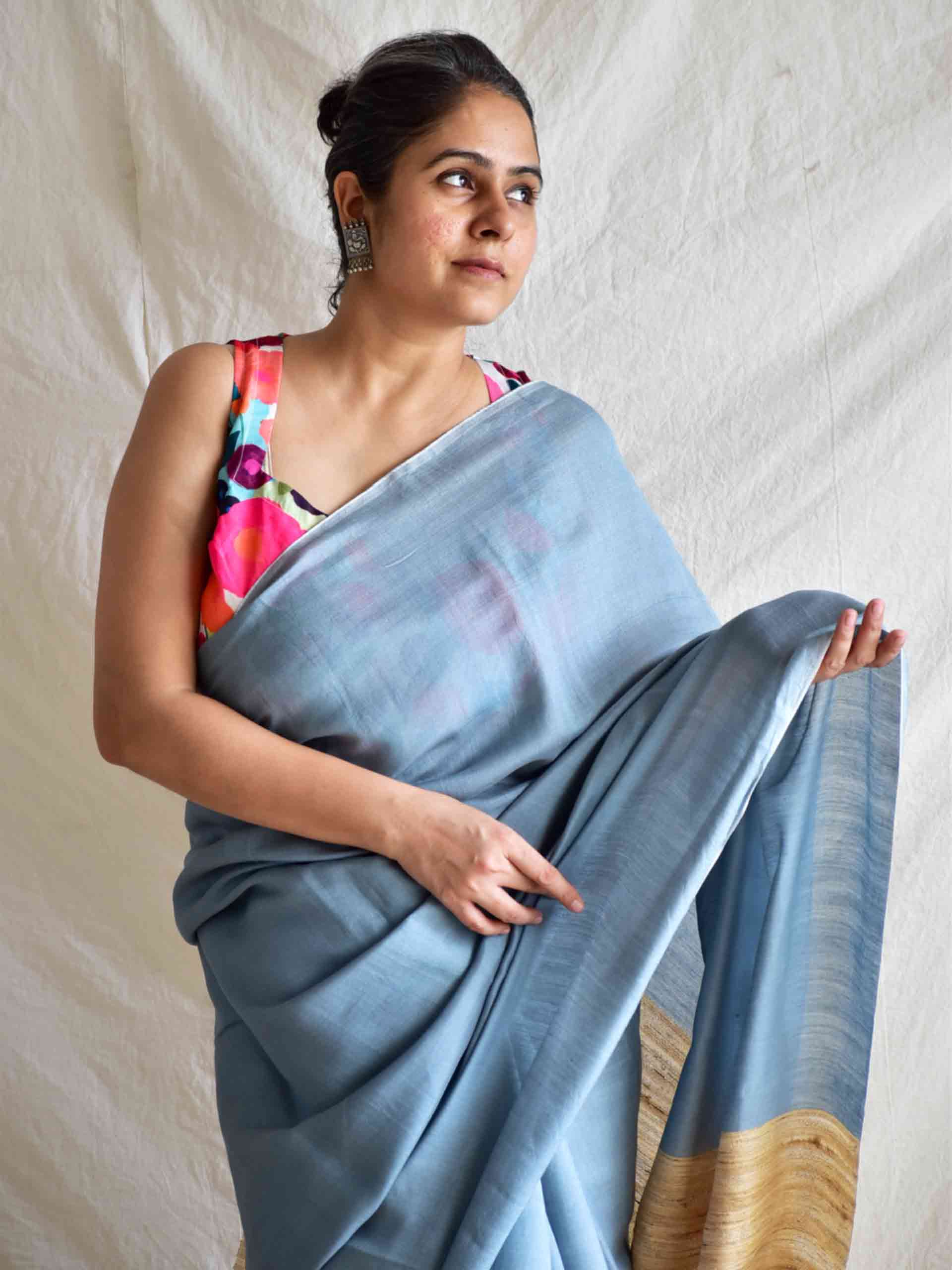 Grey mode - glaze cotton Tussar silk saree