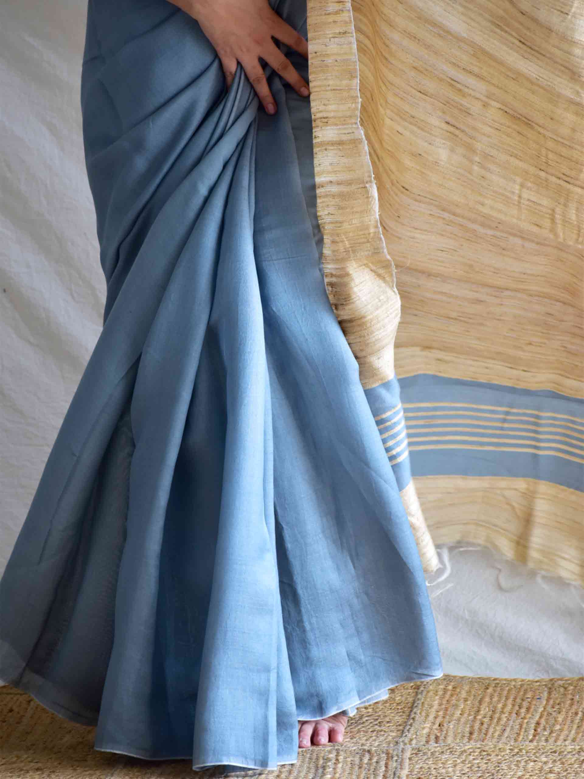 Grey mode - glaze cotton Tussar silk saree