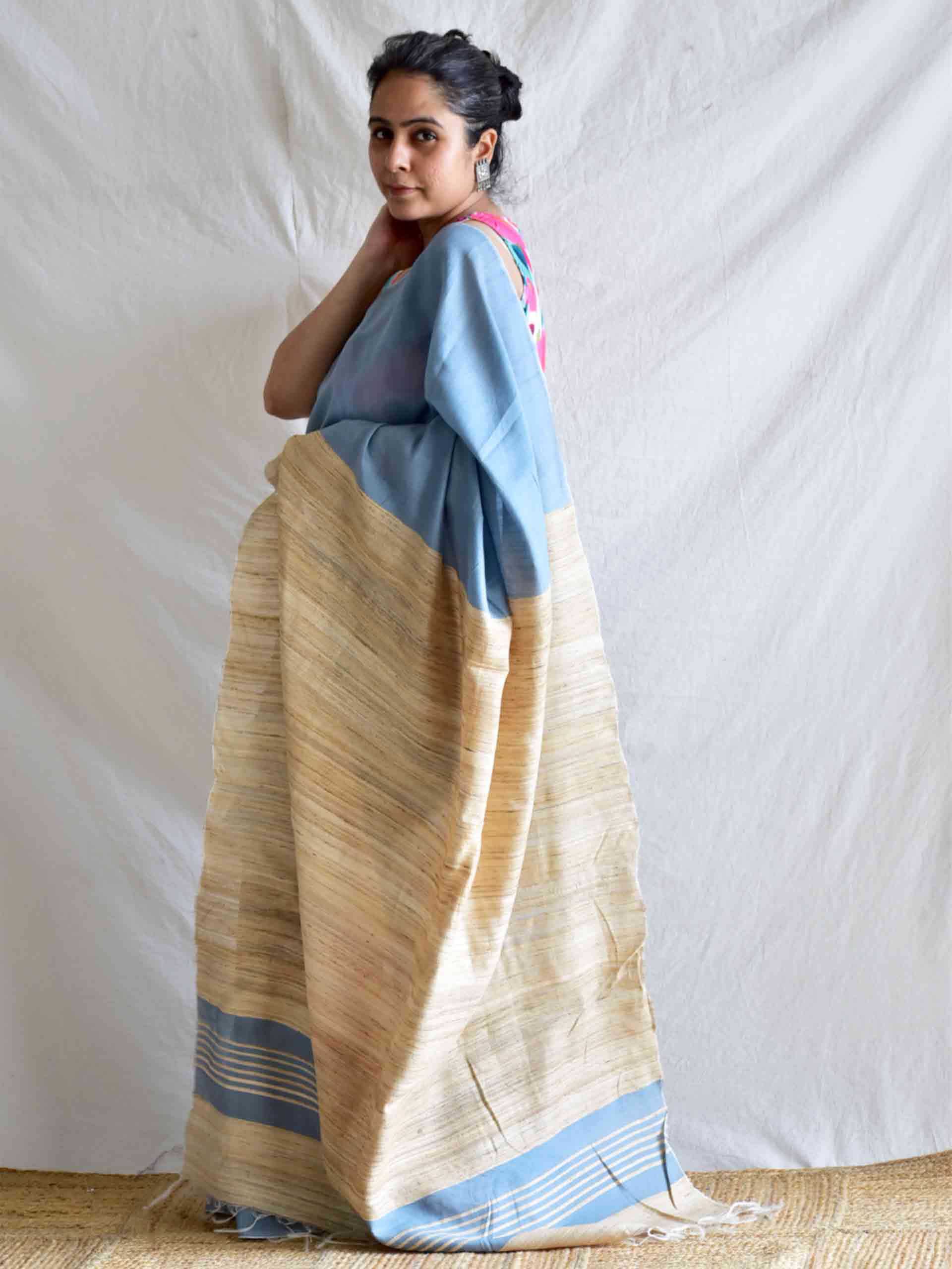 Grey mode - glaze cotton Tussar silk saree