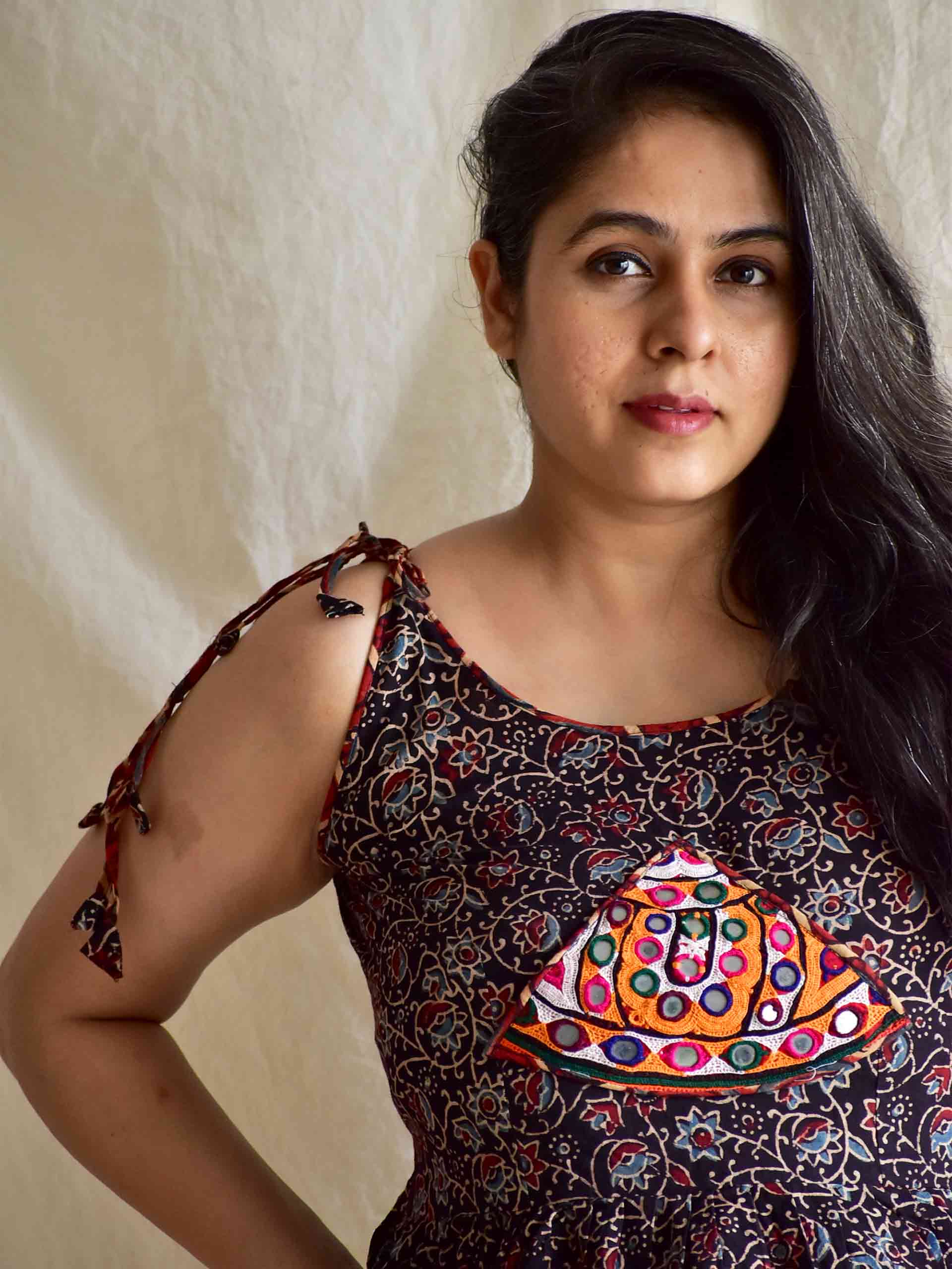 Meera - Ajrakh hand embroidered Top