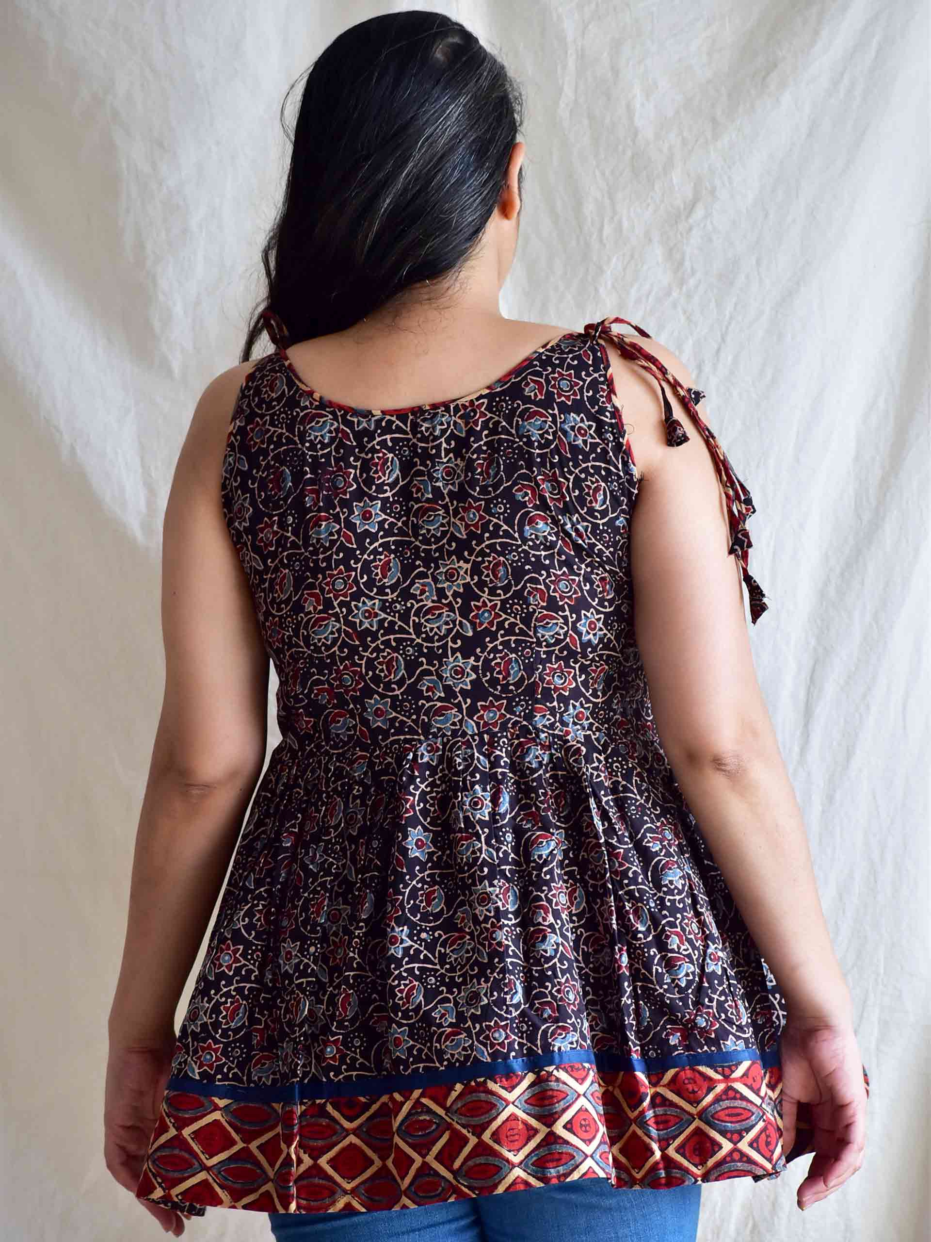 Meera - Ajrakh hand embroidered Top