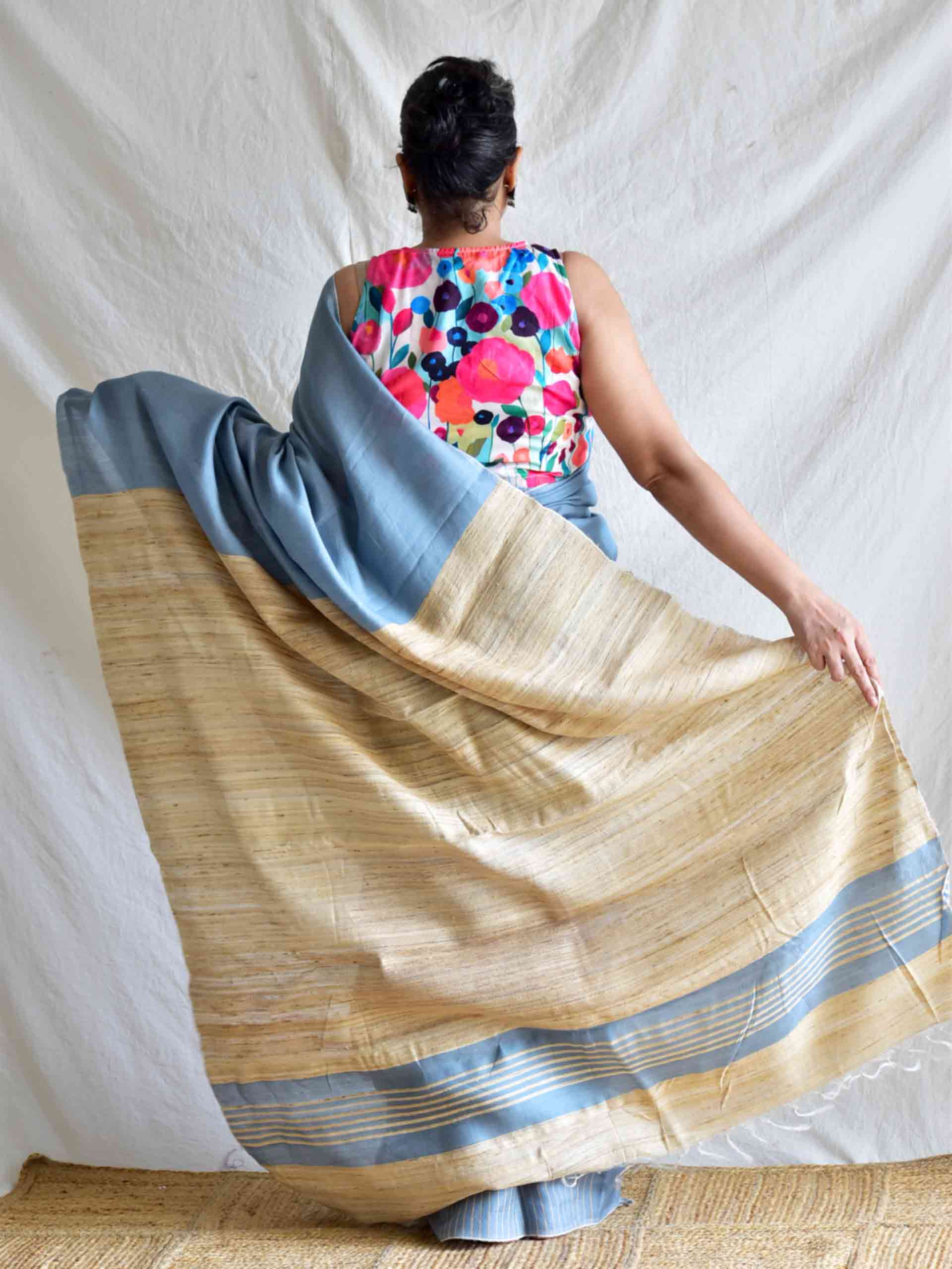 Grey mode - glaze cotton Tussar silk saree